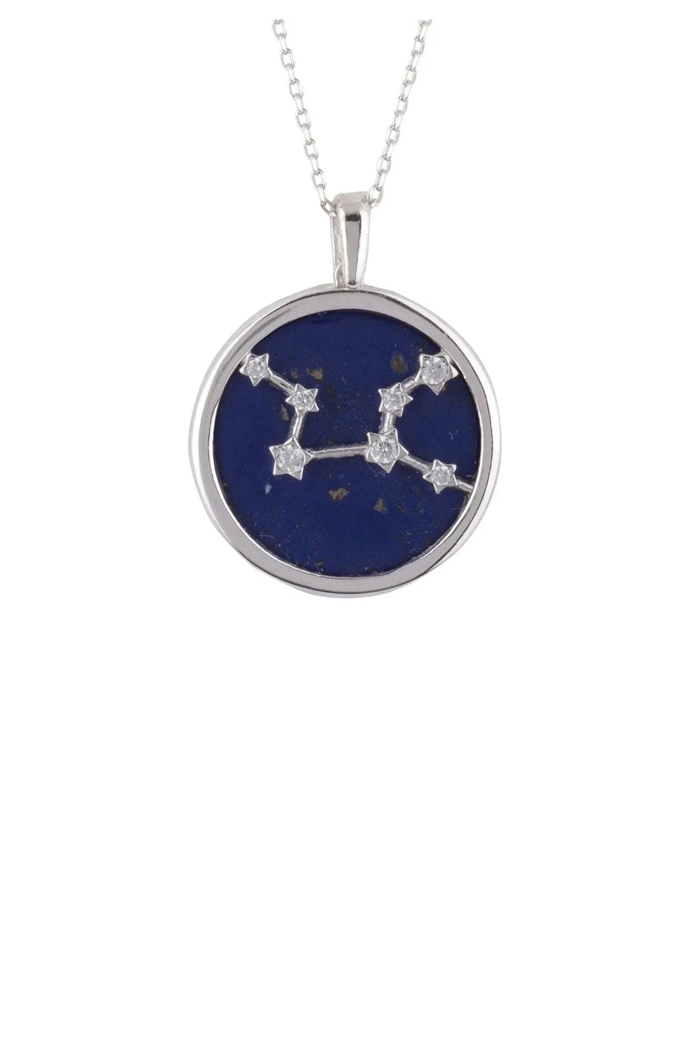 Zodiac Lapis Lazuli Gemstone Star Constellation Pendant Necklace Silver Virgo - LATELITA Necklaces