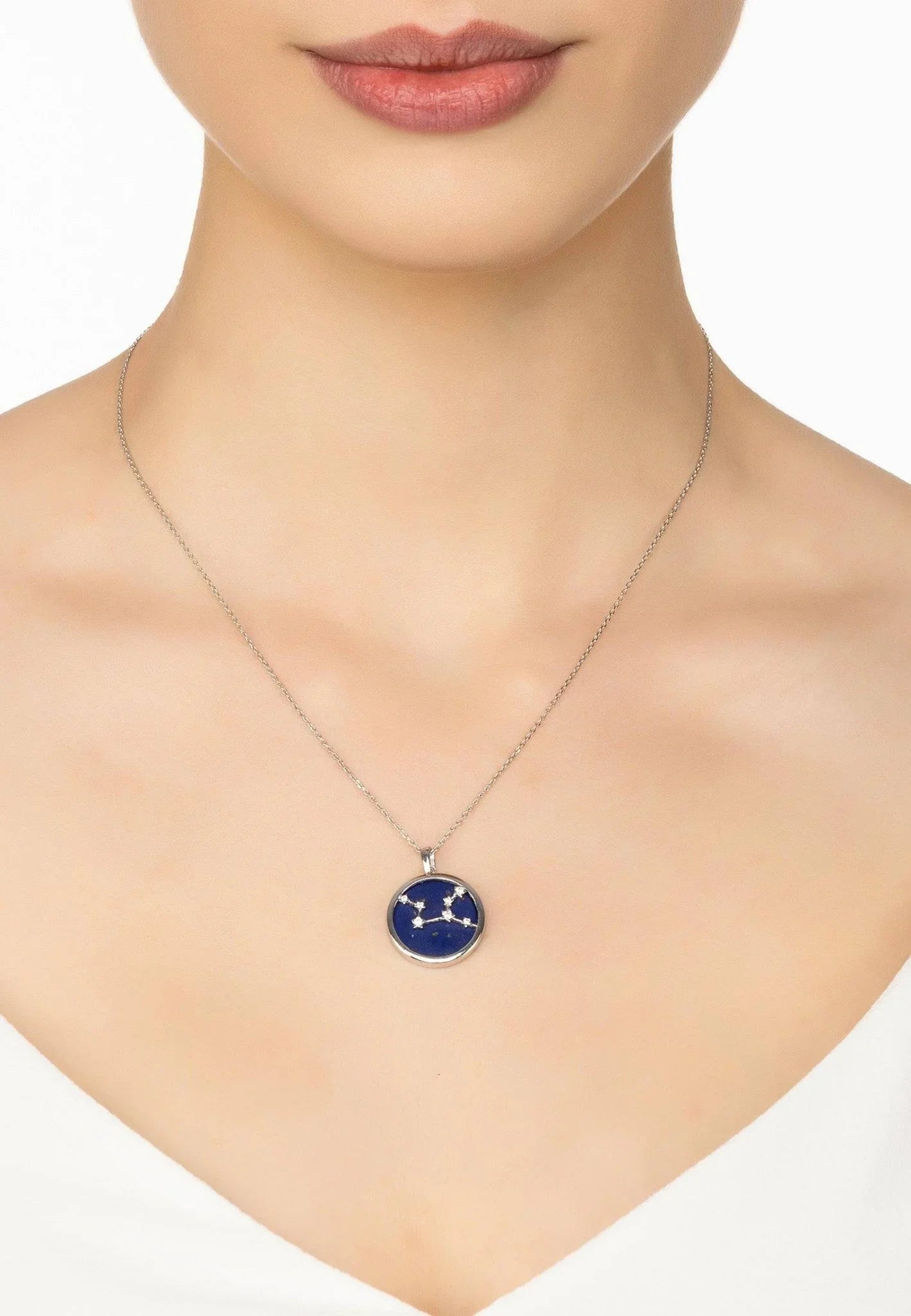 Zodiac Lapis Lazuli Gemstone Star Constellation Pendant Necklace Silver Virgo - LATELITA Necklaces