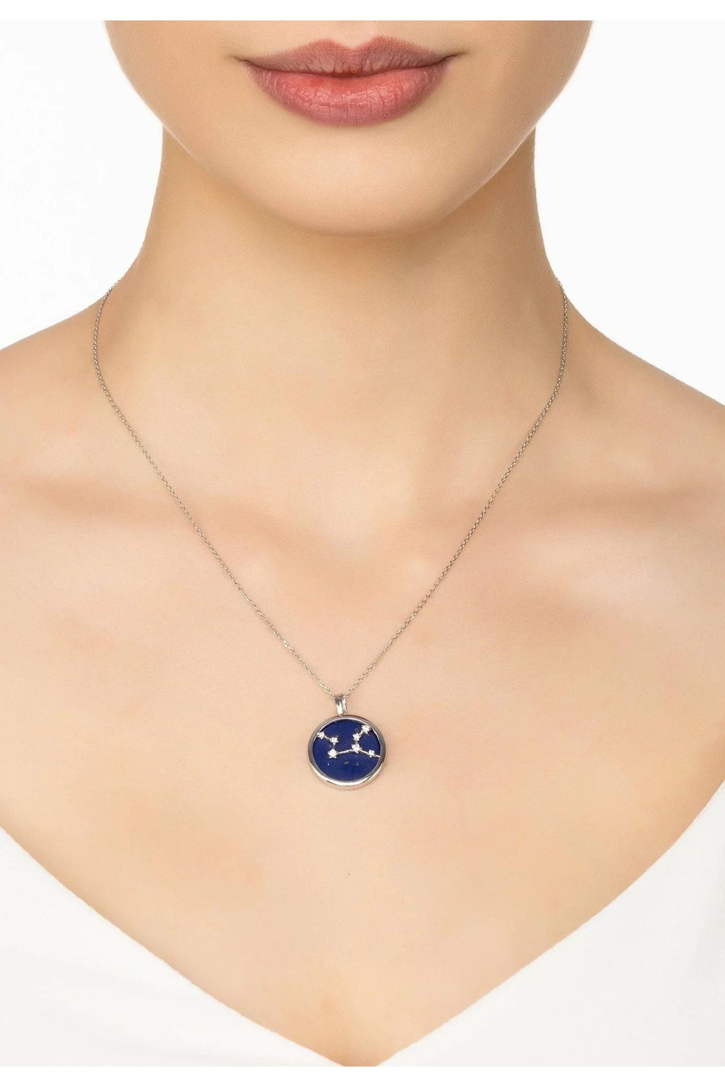 Zodiac Lapis Lazuli Gemstone Star Constellation Pendant Necklace Silver Virgo - LATELITA Necklaces
