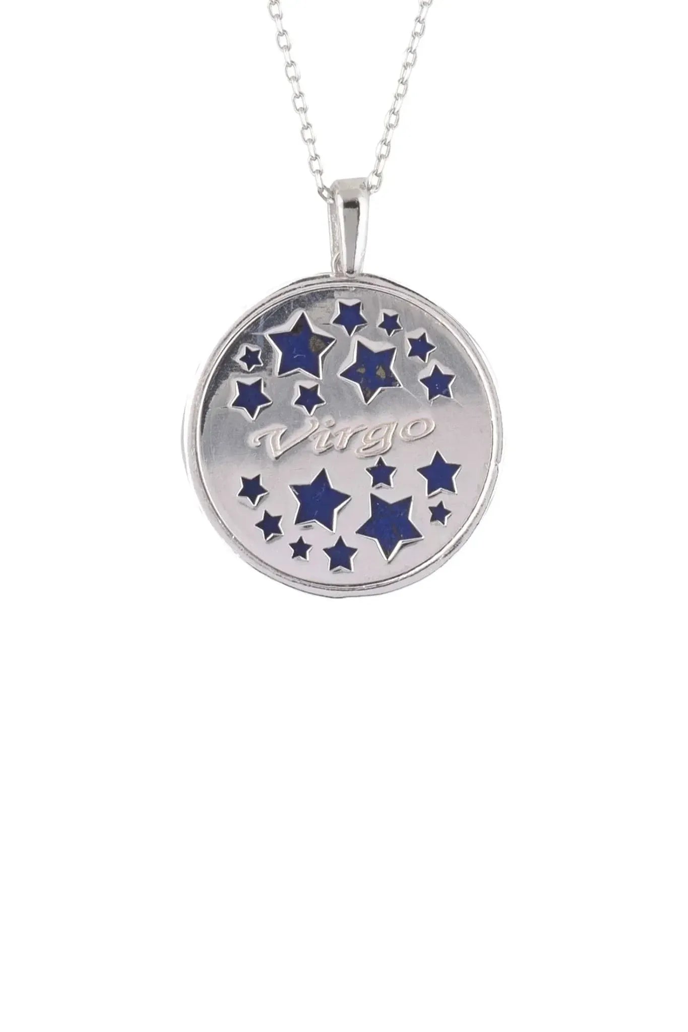 Zodiac Lapis Lazuli Gemstone Star Constellation Pendant Necklace Silver Virgo - LATELITA Necklaces