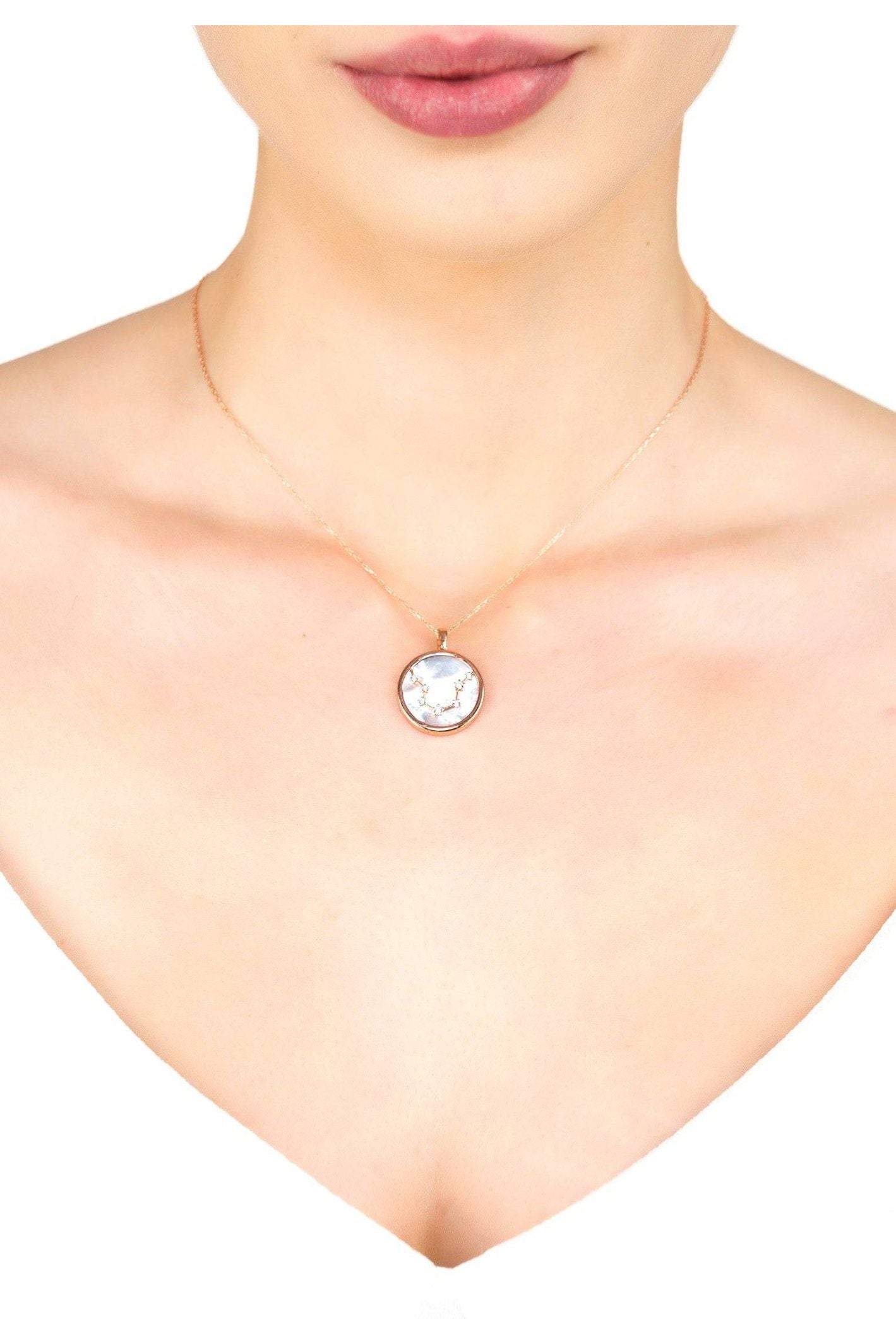 Zodiac Mother Of Pearl Gemstone Star Constellation Pendant Necklace Aquarius - LATELITA Necklaces