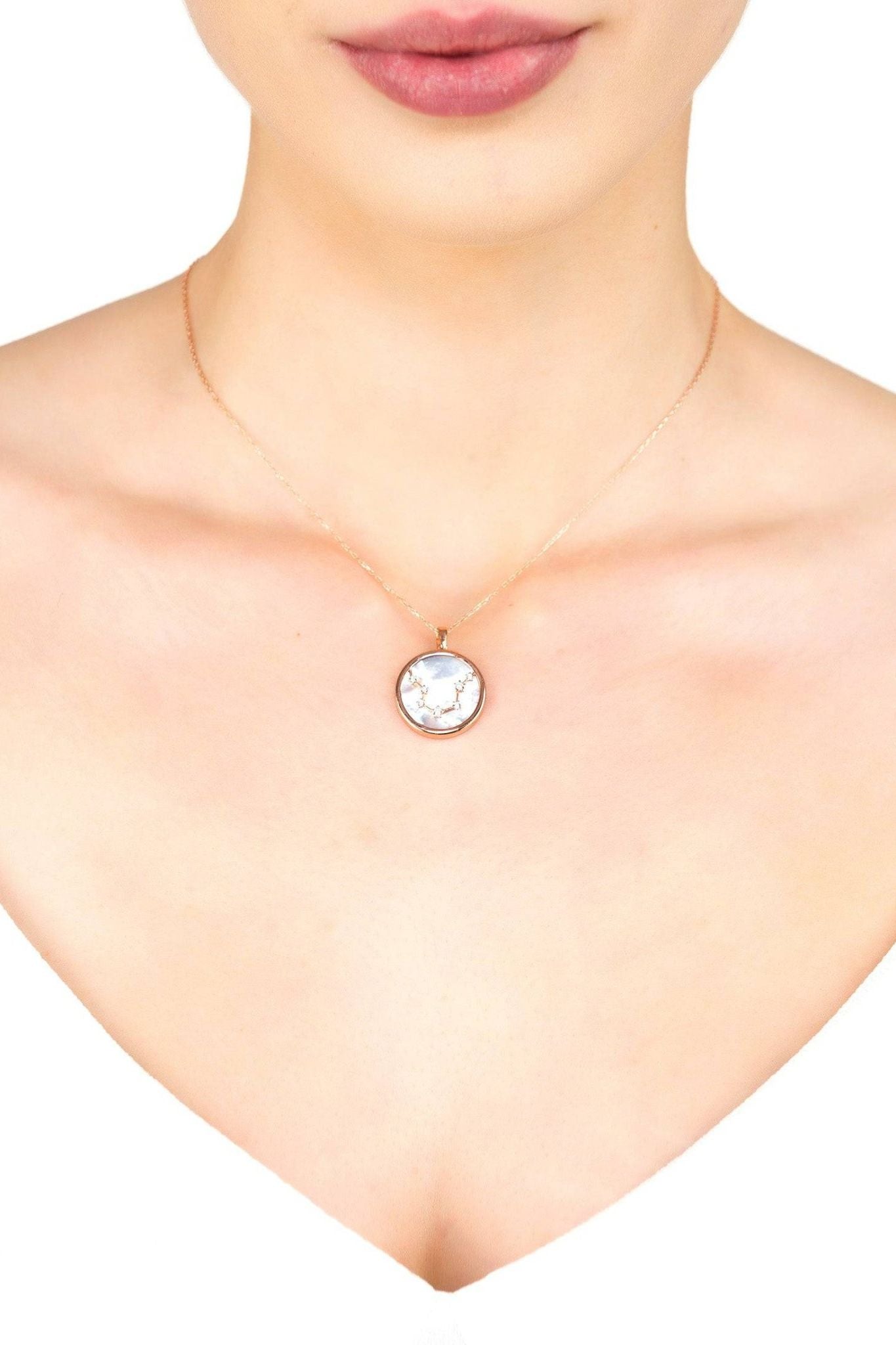 Zodiac Mother Of Pearl Gemstone Star Constellation Pendant Necklace Aquarius - LATELITA Necklaces