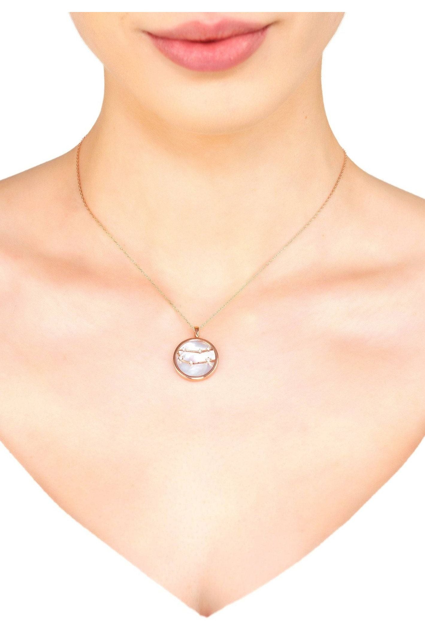 Zodiac Mother Of Pearl Gemstone Star Constellation Pendant Necklace Gemini - LATELITA Necklaces