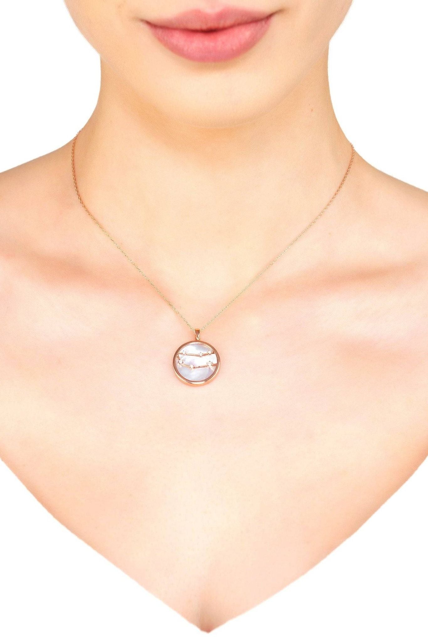 Zodiac Mother Of Pearl Gemstone Star Constellation Pendant Necklace Gemini - LATELITA Necklaces