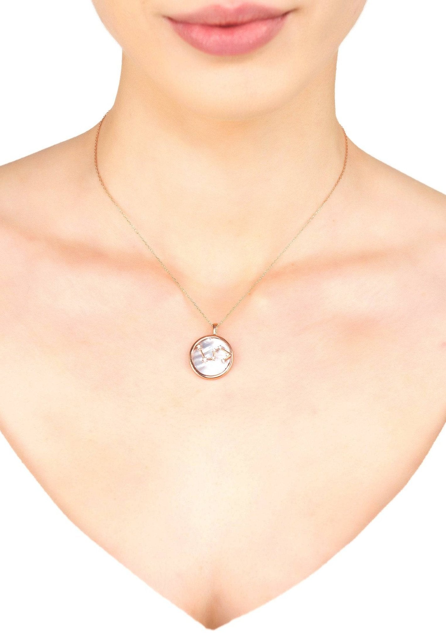 Zodiac Mother Of Pearl Gemstone Star Constellation Pendant Necklace Leo - LATELITA Necklaces