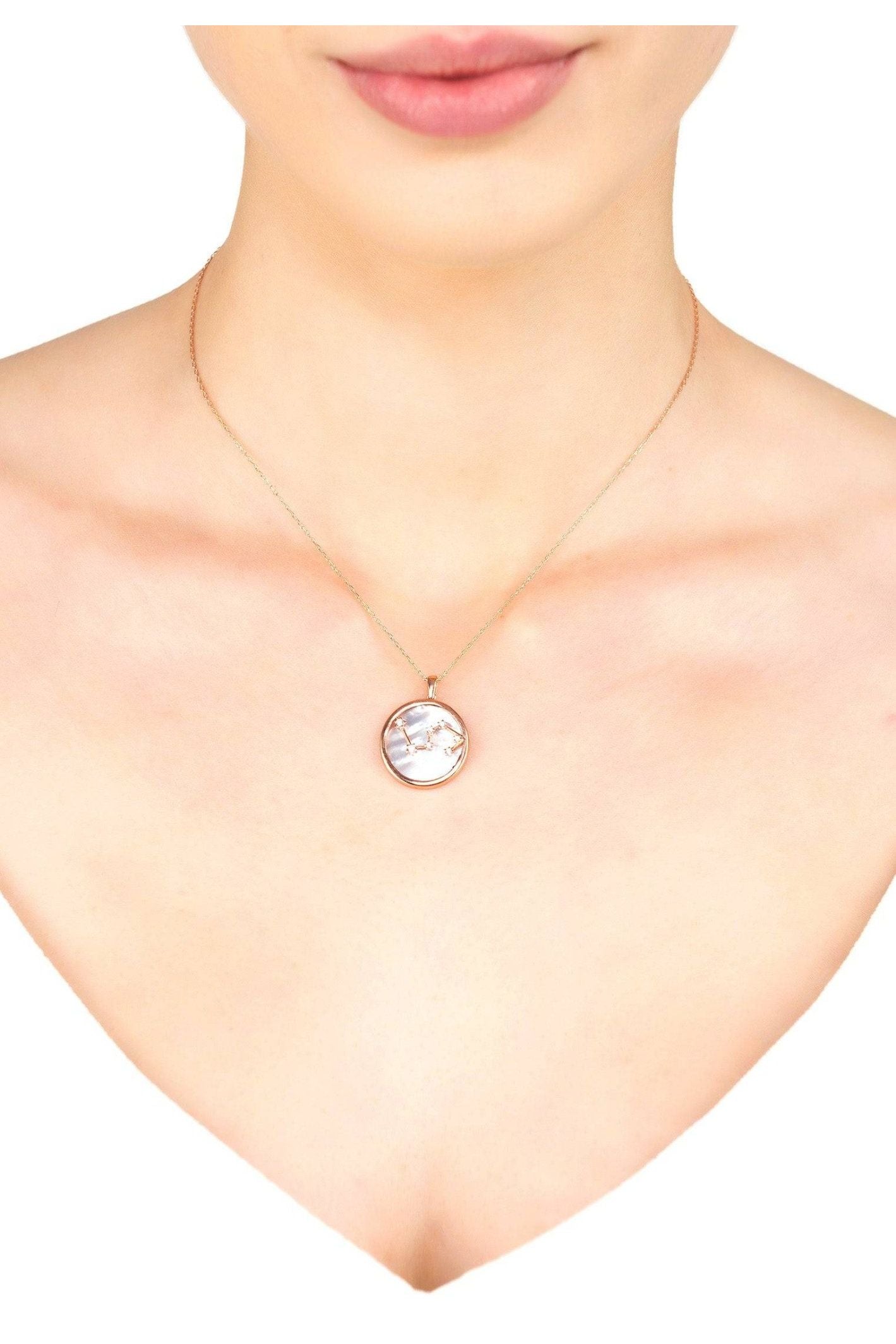 Zodiac Mother Of Pearl Gemstone Star Constellation Pendant Necklace Leo - LATELITA Necklaces