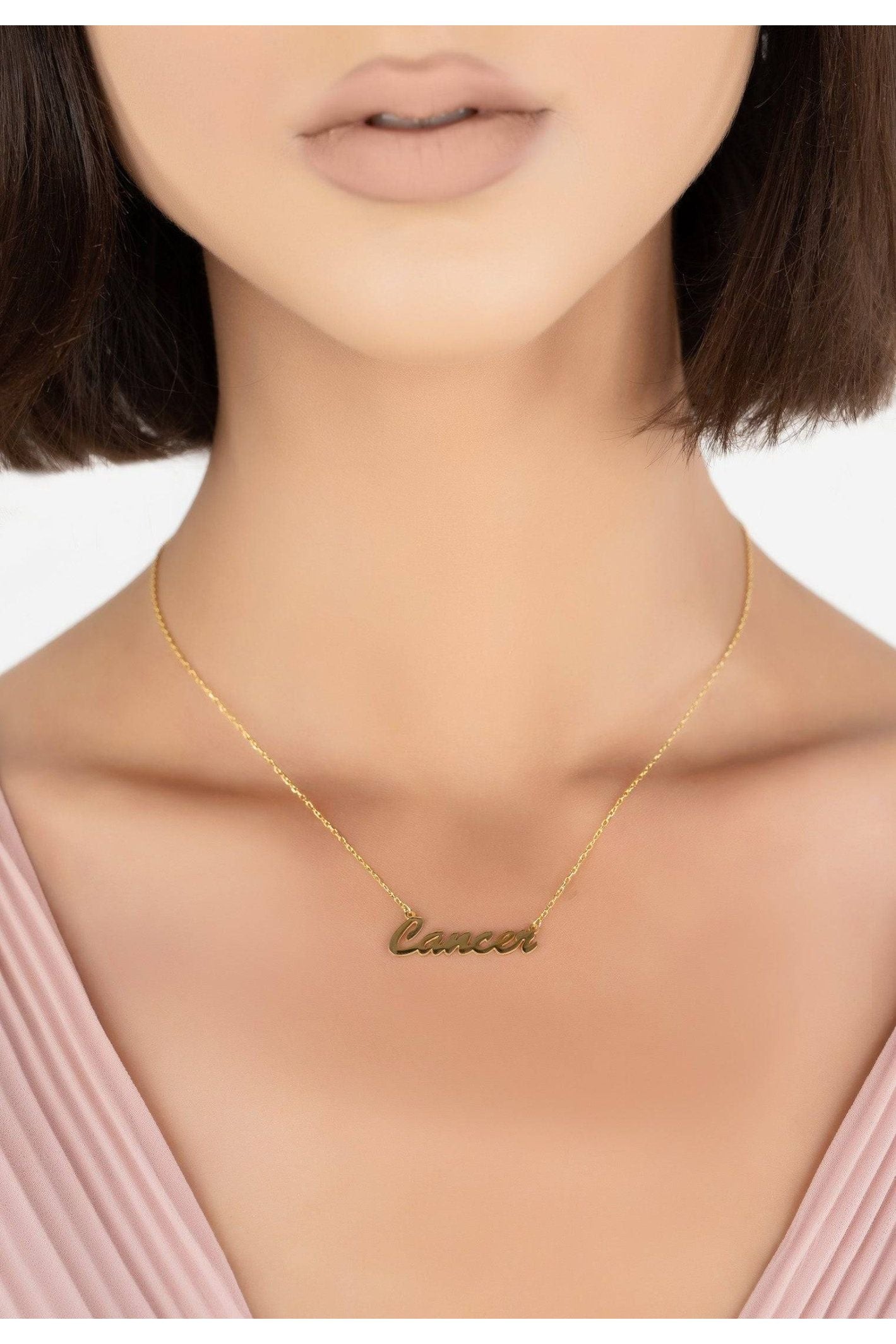 Zodiac Star Sign Name Necklace Gold Cancer - LATELITA Necklaces