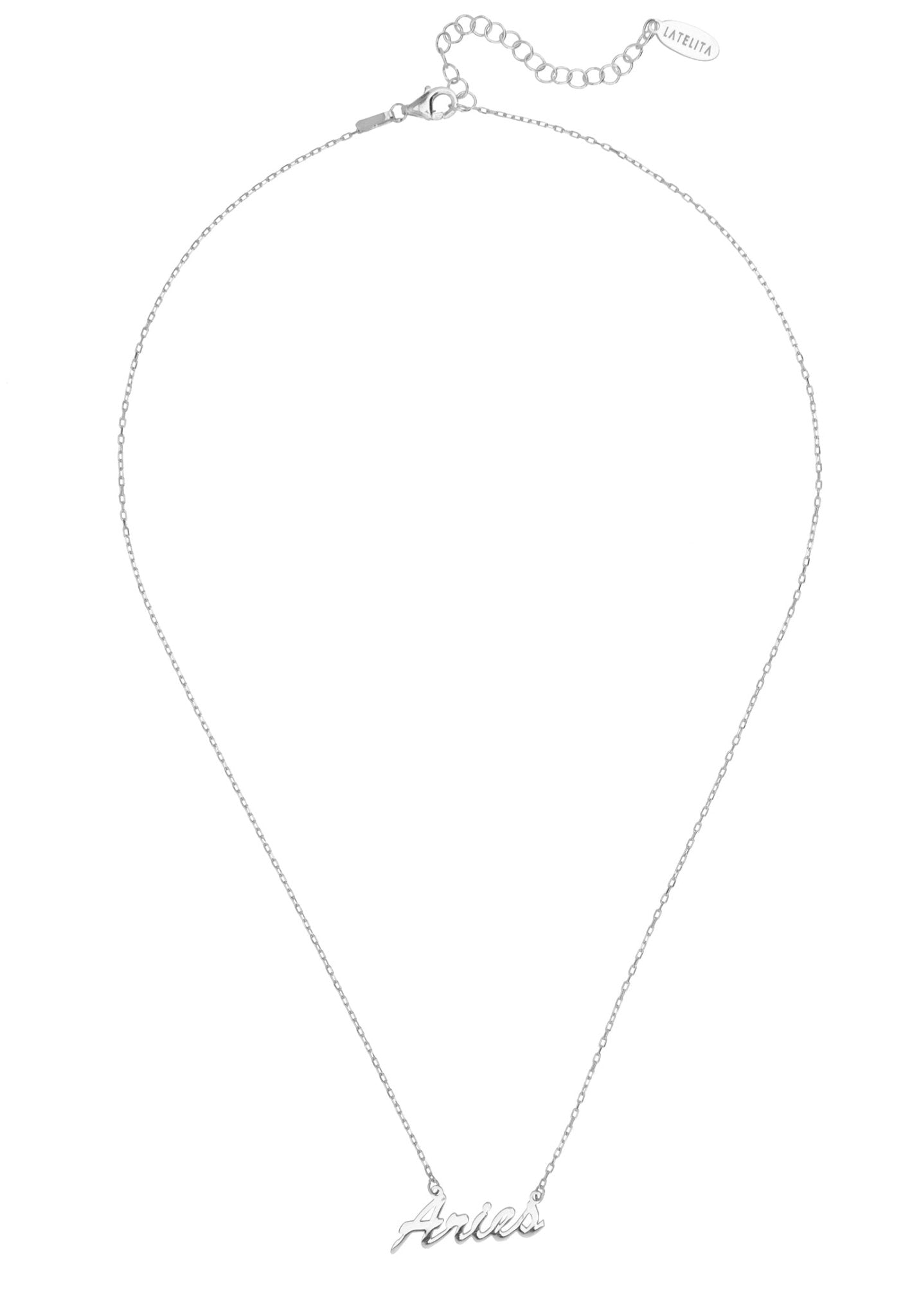Zodiac Star Sign Name Necklace Silver Aries - LATELITA Necklaces