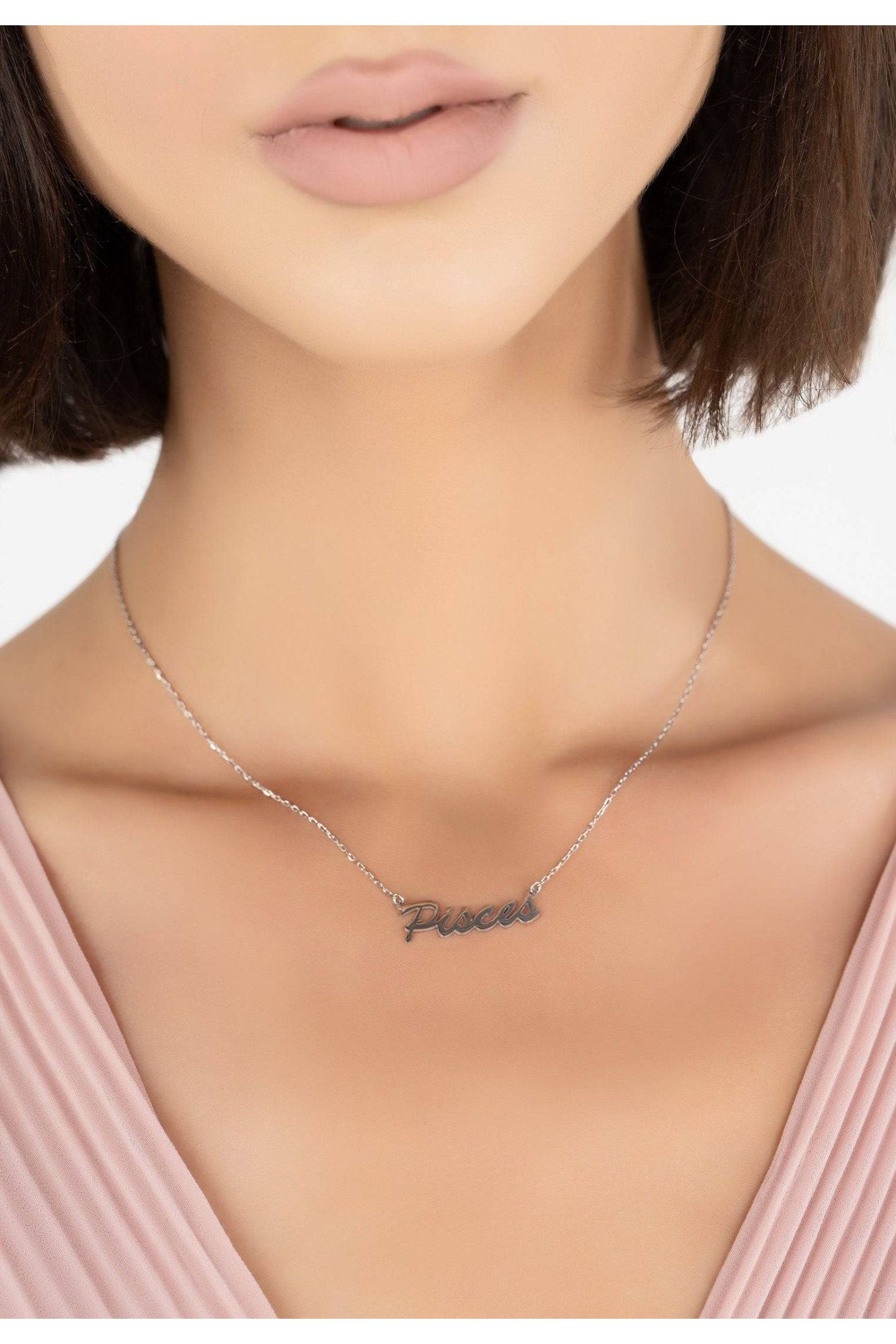 Zodiac Star Sign Name Necklace Silver Pisces - LATELITA Necklaces