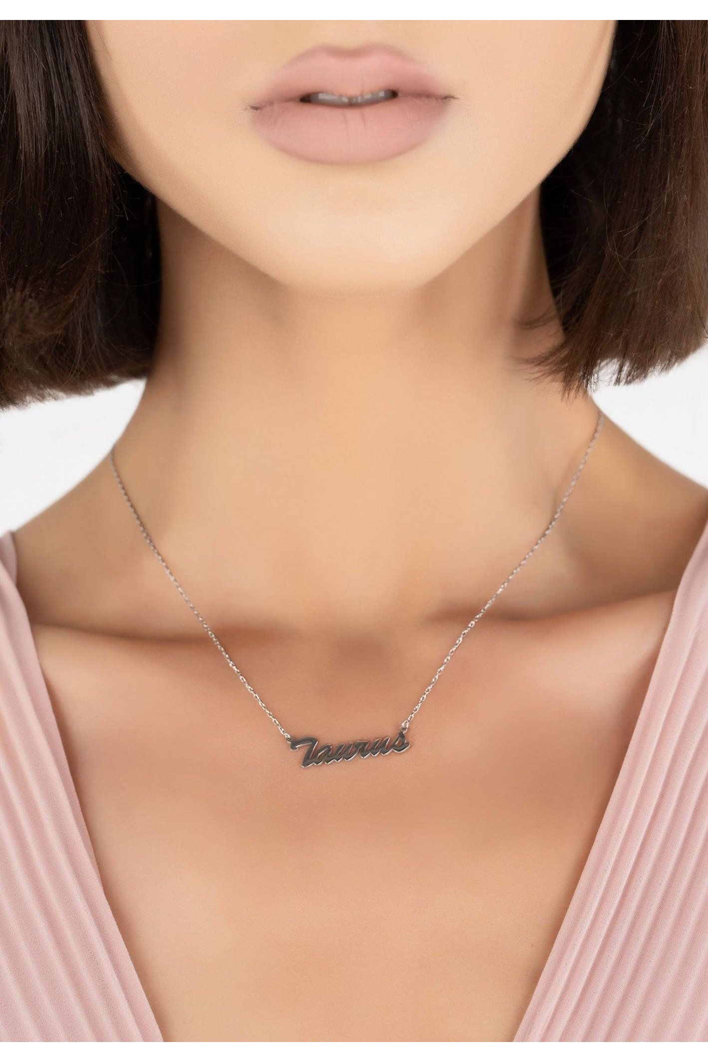 Zodiac Star Sign Name Necklace Silver Taurus - LATELITA Necklaces