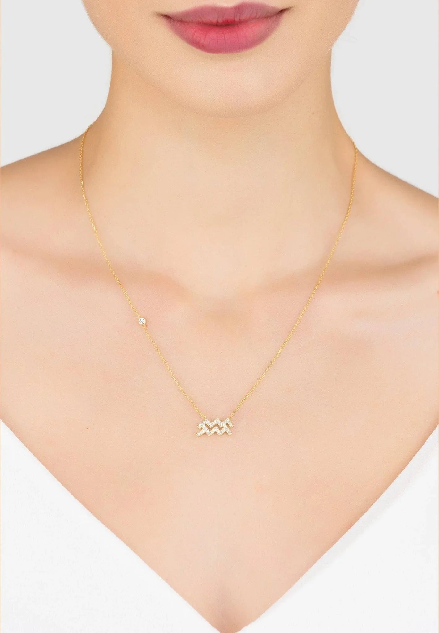 Zodiac Star Sign Pendant Necklace Gold Aquarius - LATELITA Necklaces