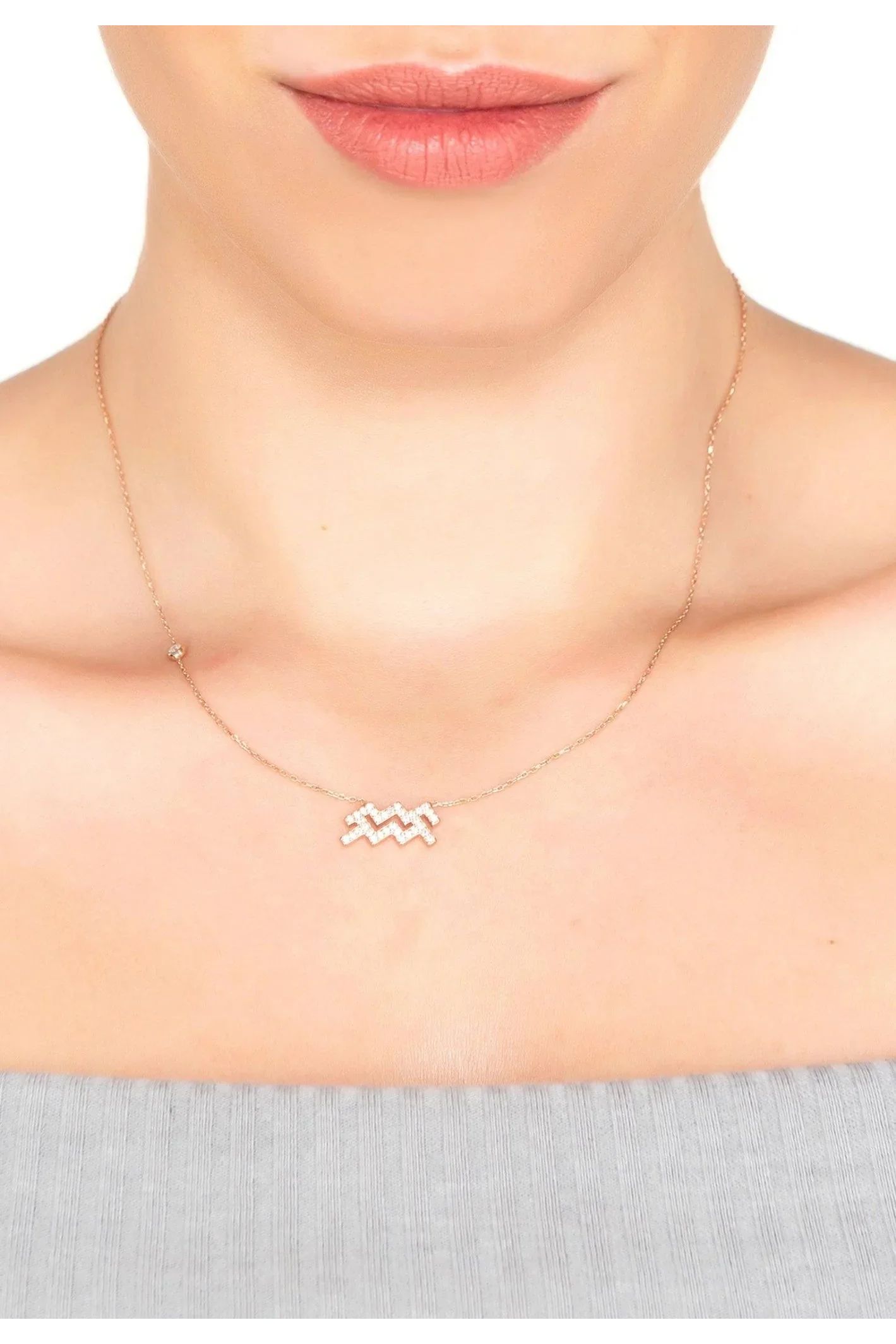Zodiac Star Sign Pendant Necklace Rose Gold Aquarius - LATELITA Necklaces