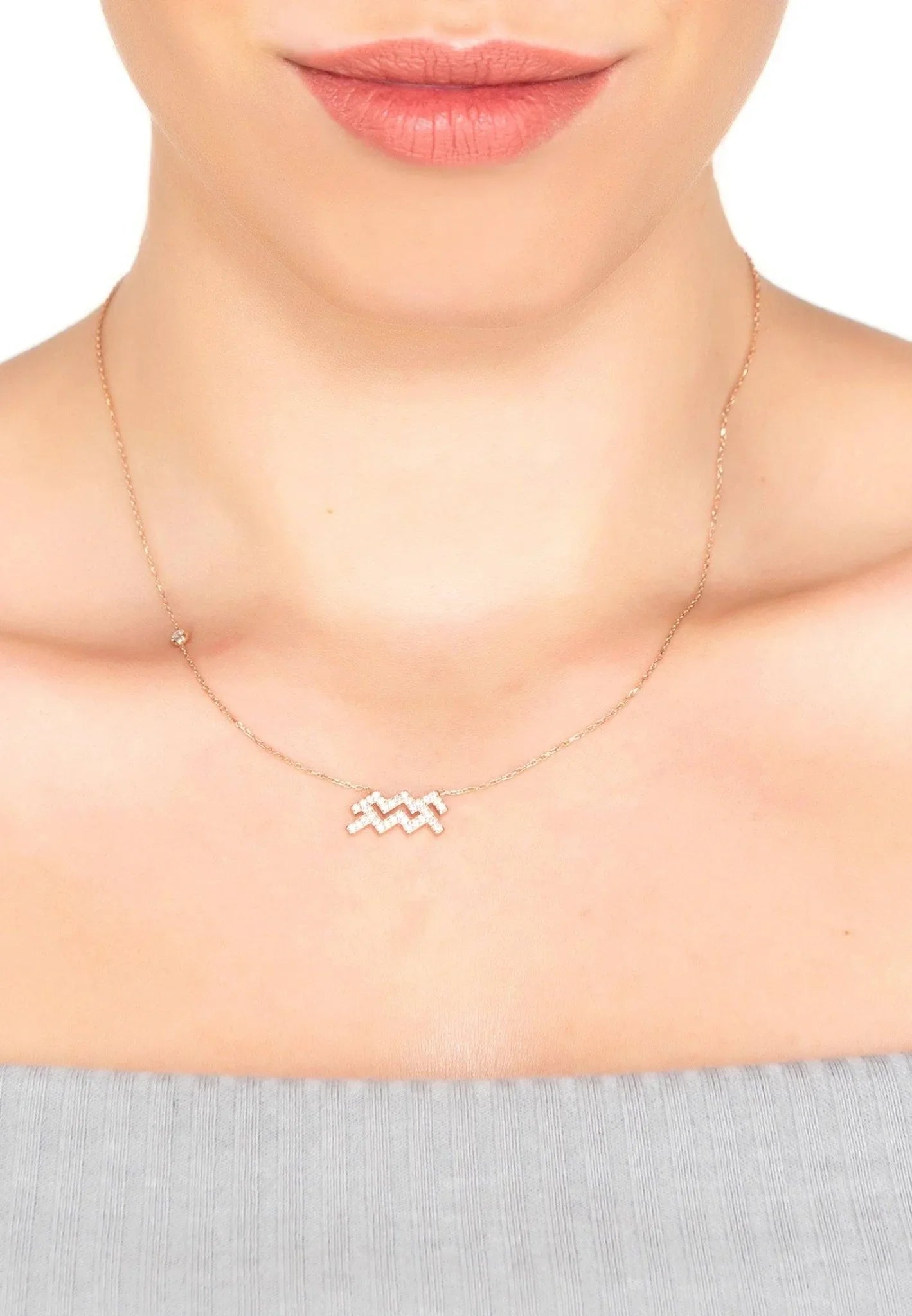 Zodiac Star Sign Pendant Necklace Rose Gold Aquarius - LATELITA Necklaces