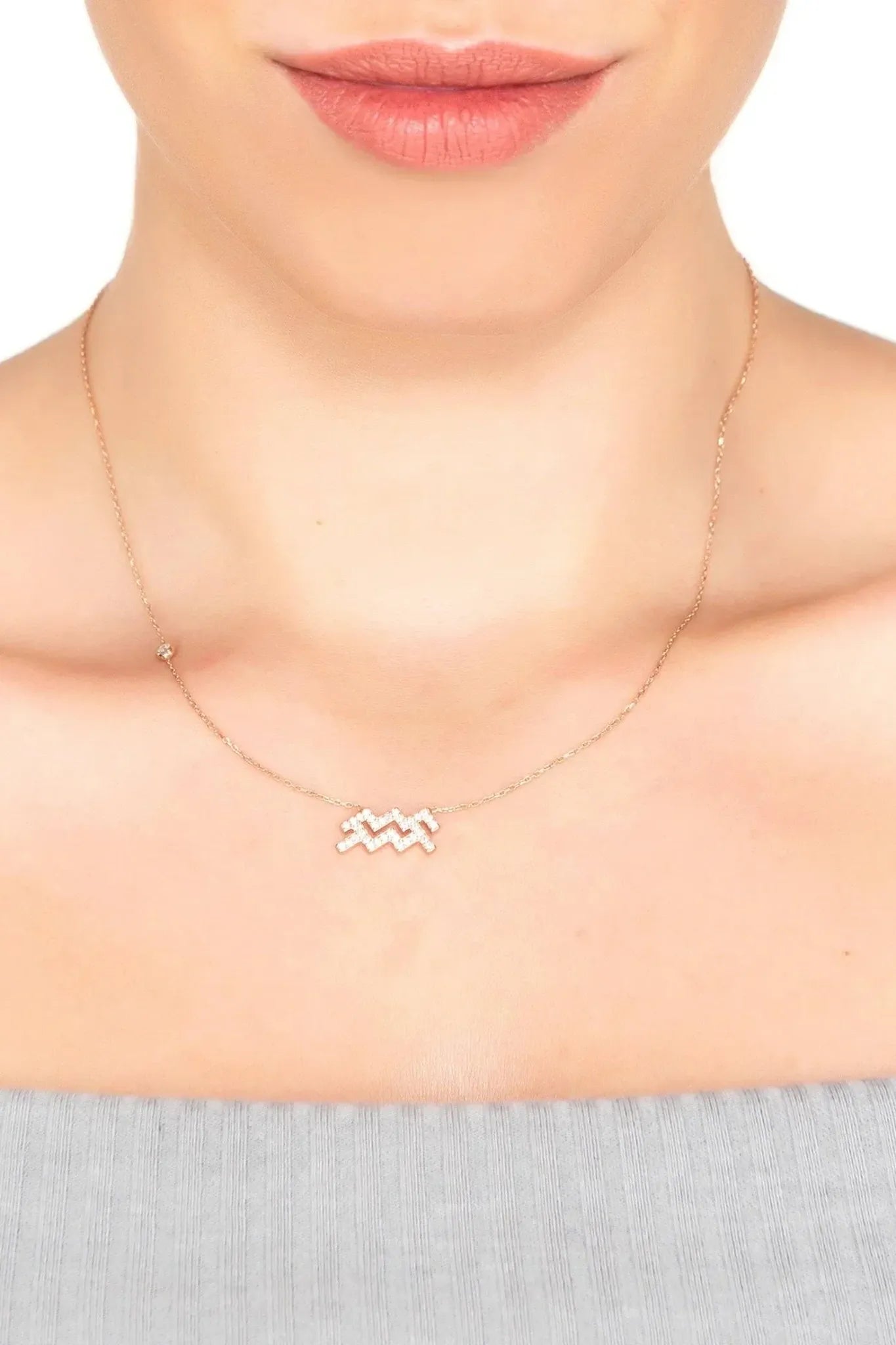 Zodiac Star Sign Pendant Necklace Rose Gold Aquarius - LATELITA Necklaces