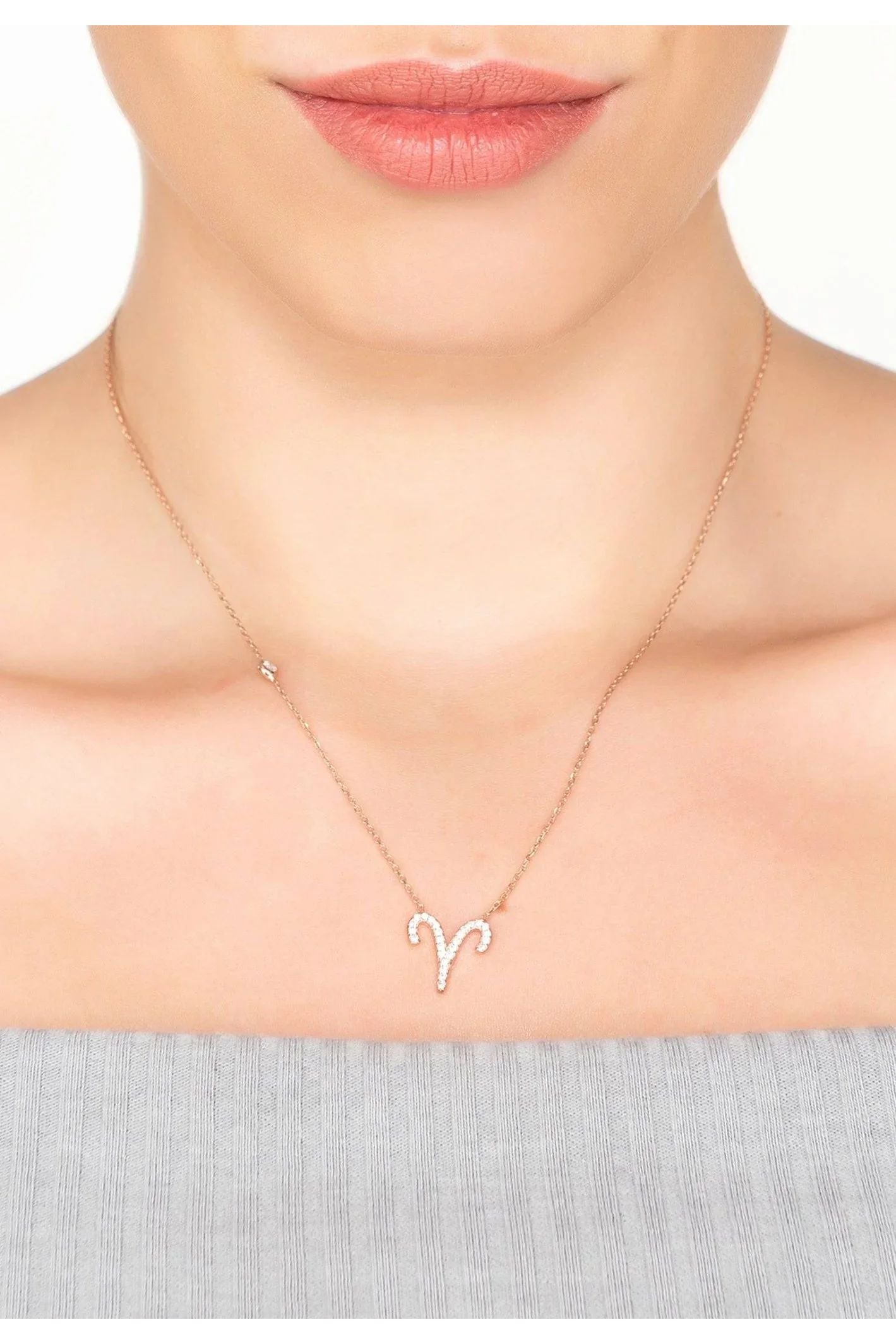 Zodiac Star Sign Pendant Necklace Rose Gold Aries - LATELITA Necklaces