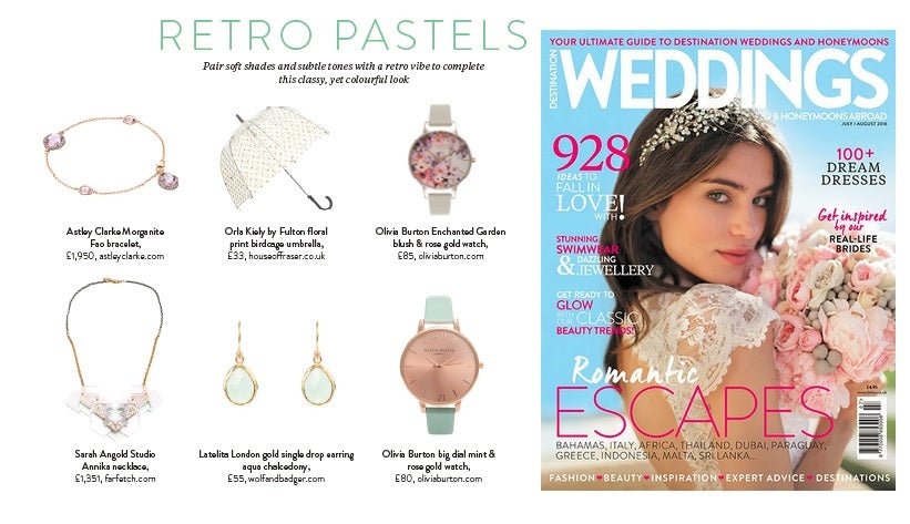 Pretty pastel petite drops as seen in Destination Wedding and Honeymoon Magazine - LATELITA