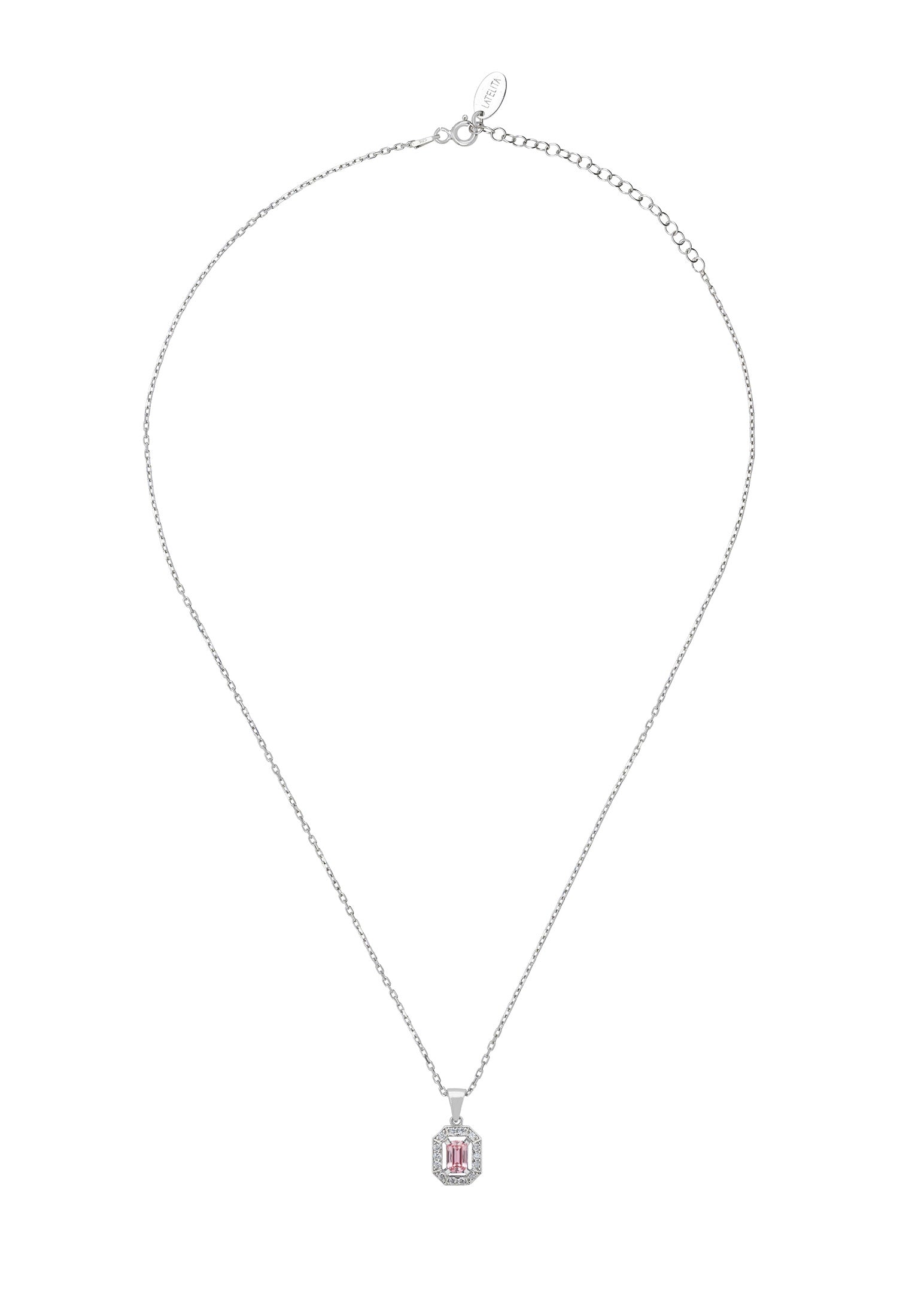 Necklace with a pink pendant on a white background
