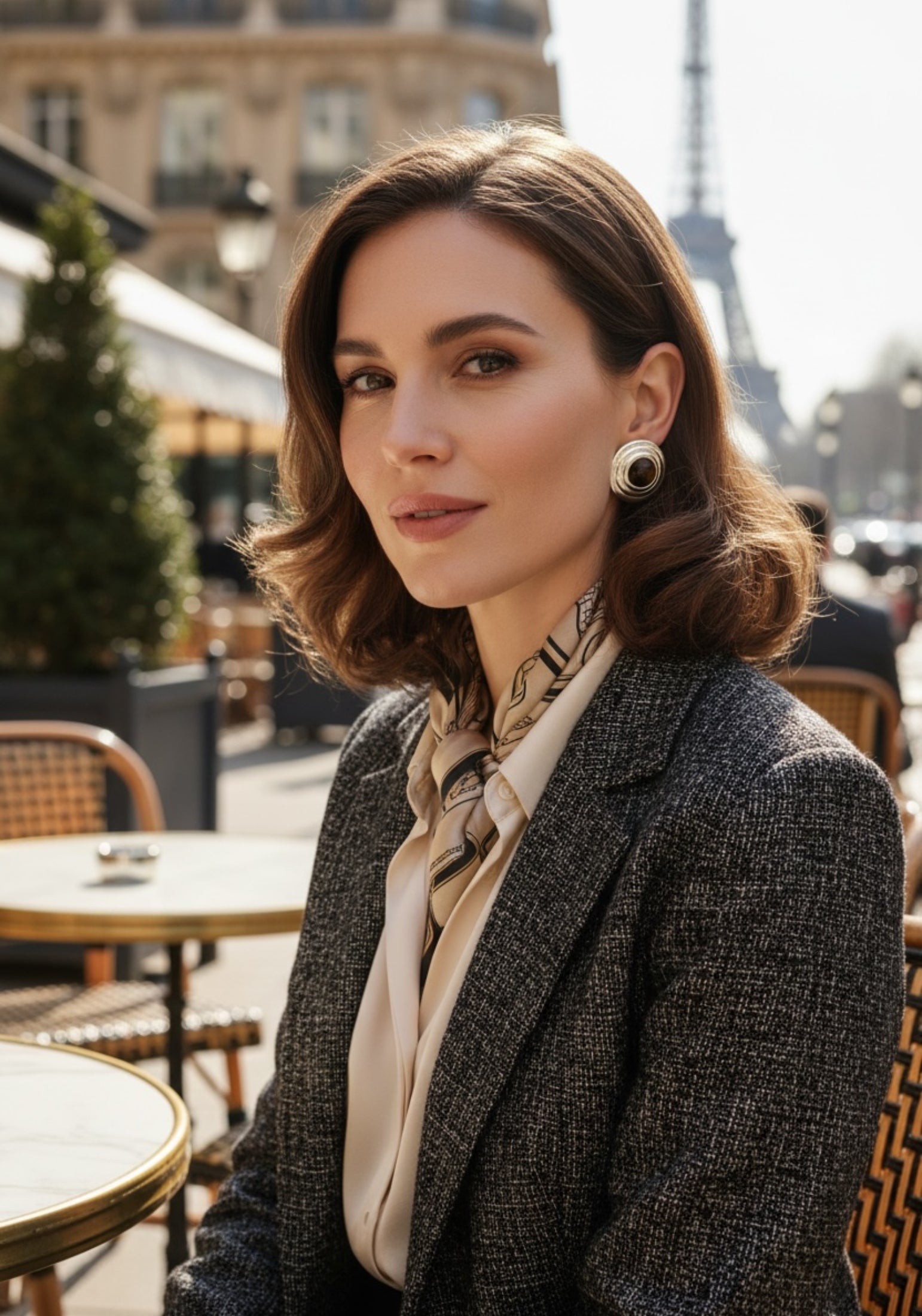 Como Large Round Stud Earrings Tigers Eye Silver