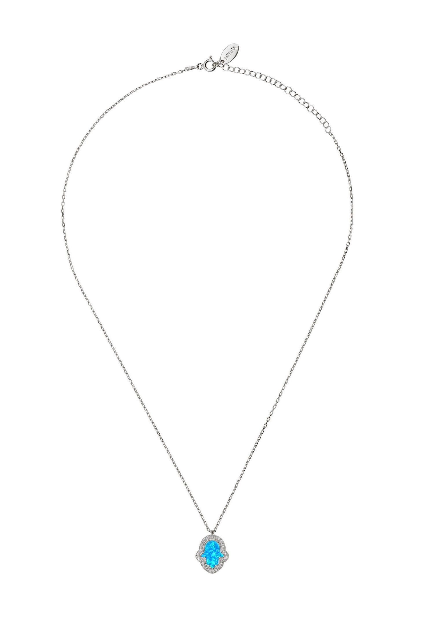 Necklace with a turquoise pendant on a white background