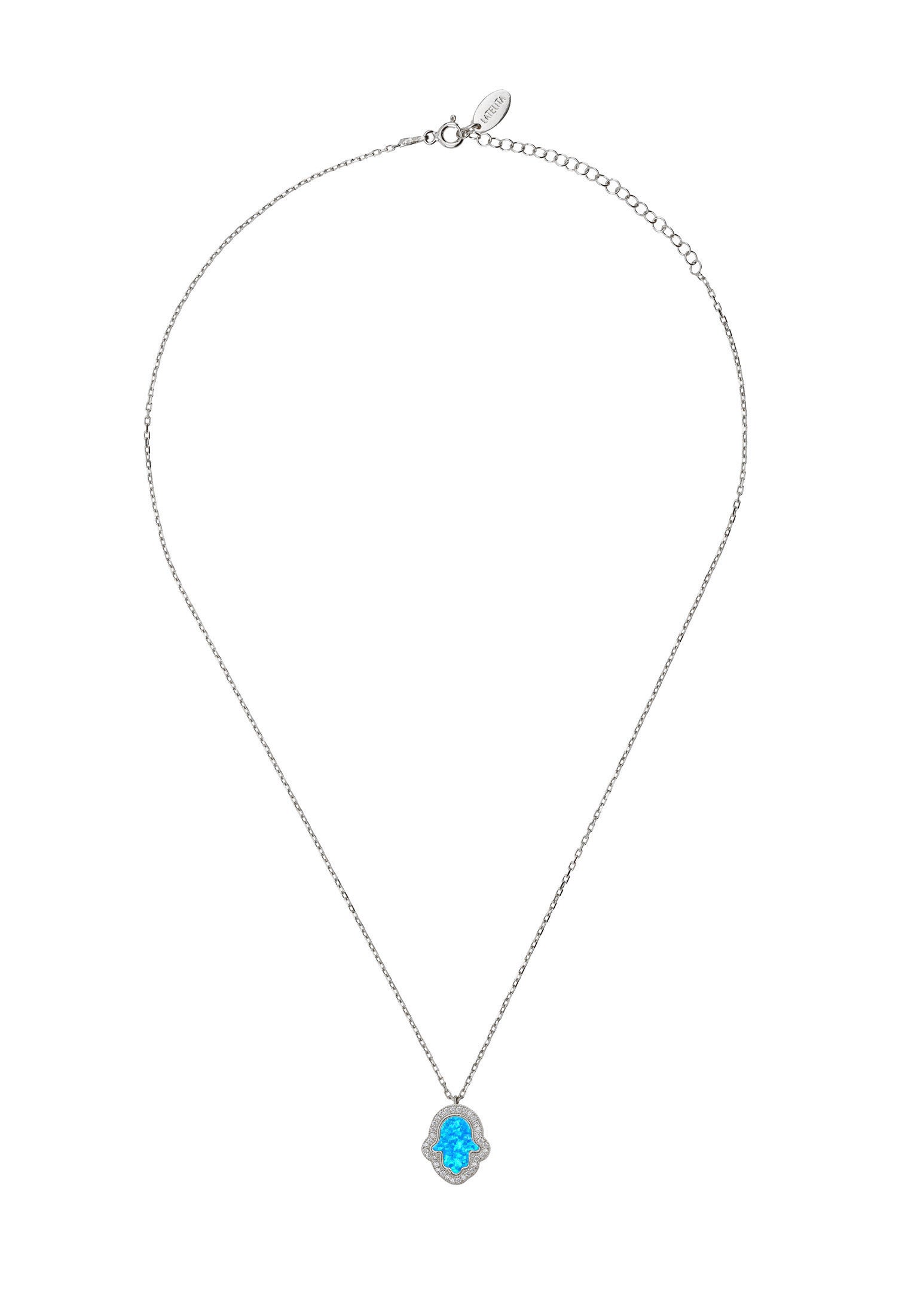 Necklace with a turquoise pendant on a white background