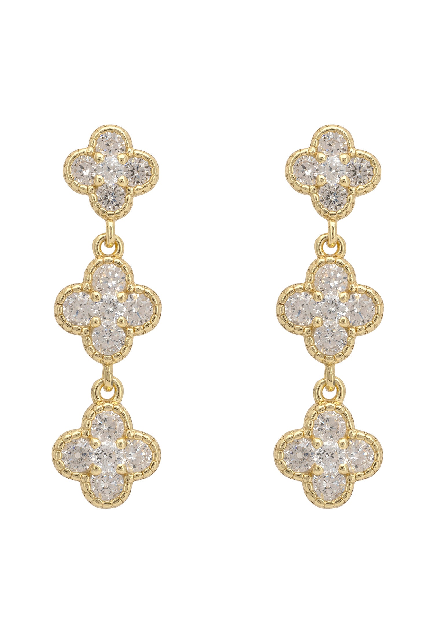 Mini Triple Clover Drop Earrings Gold