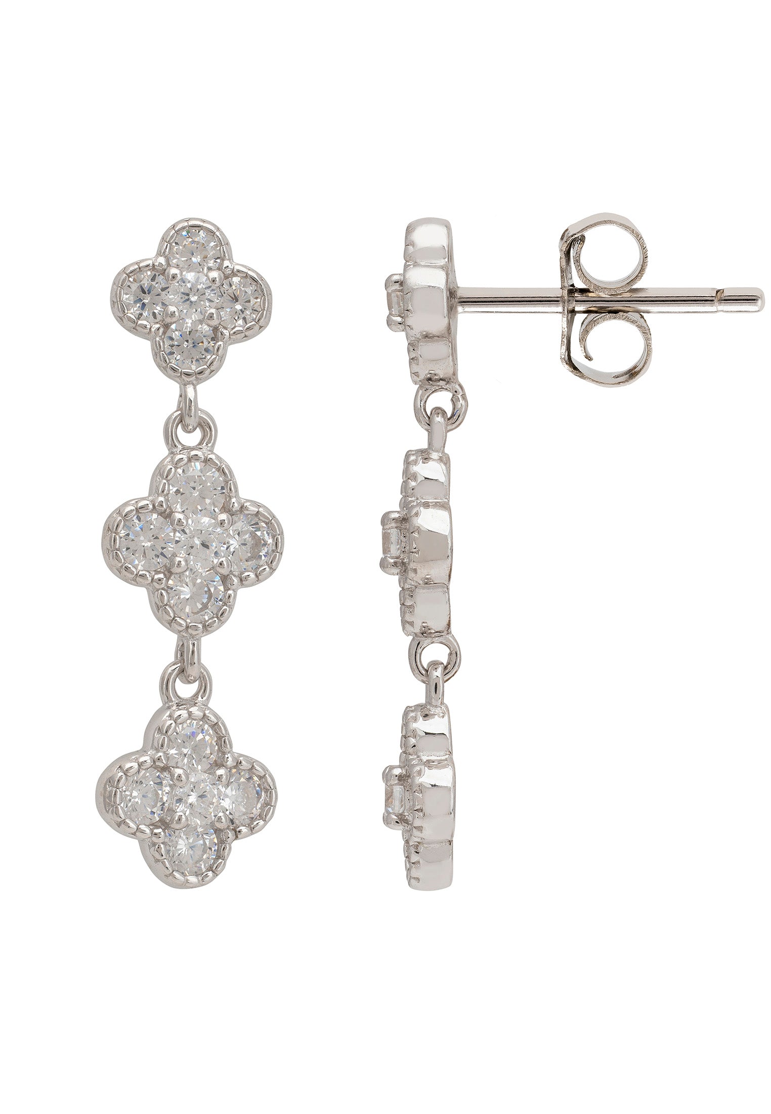 Mini Triple Clover Drop Earrings Silver