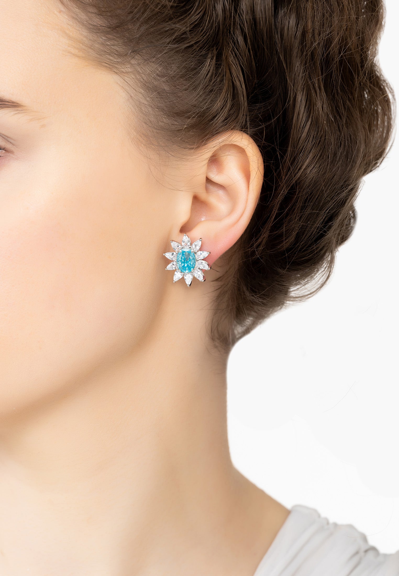 Daisy Gemstone Stud Earrings Blue Topaz Silver