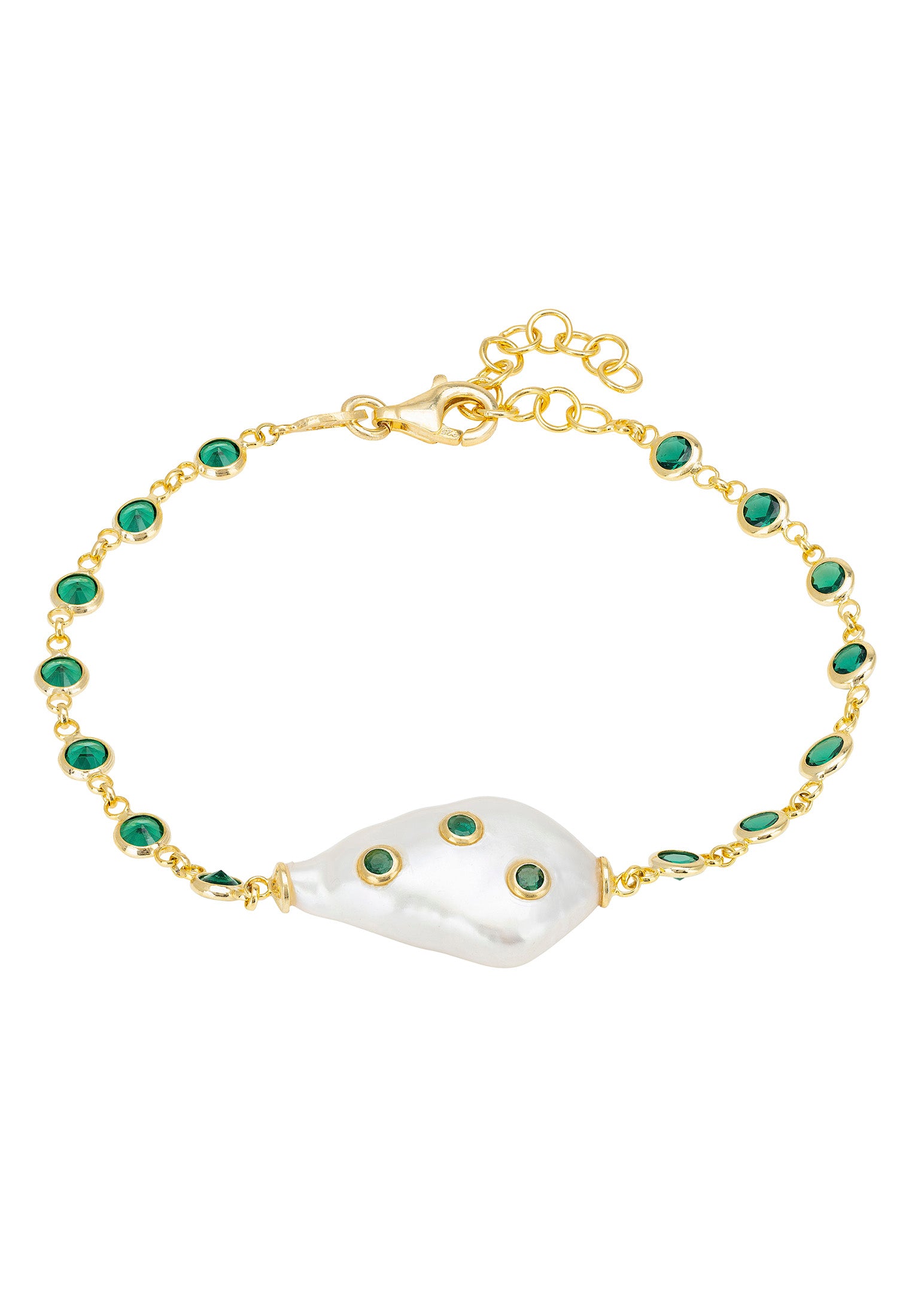 Polka Dot Baroque Pearl Bracelet Gold Emerald