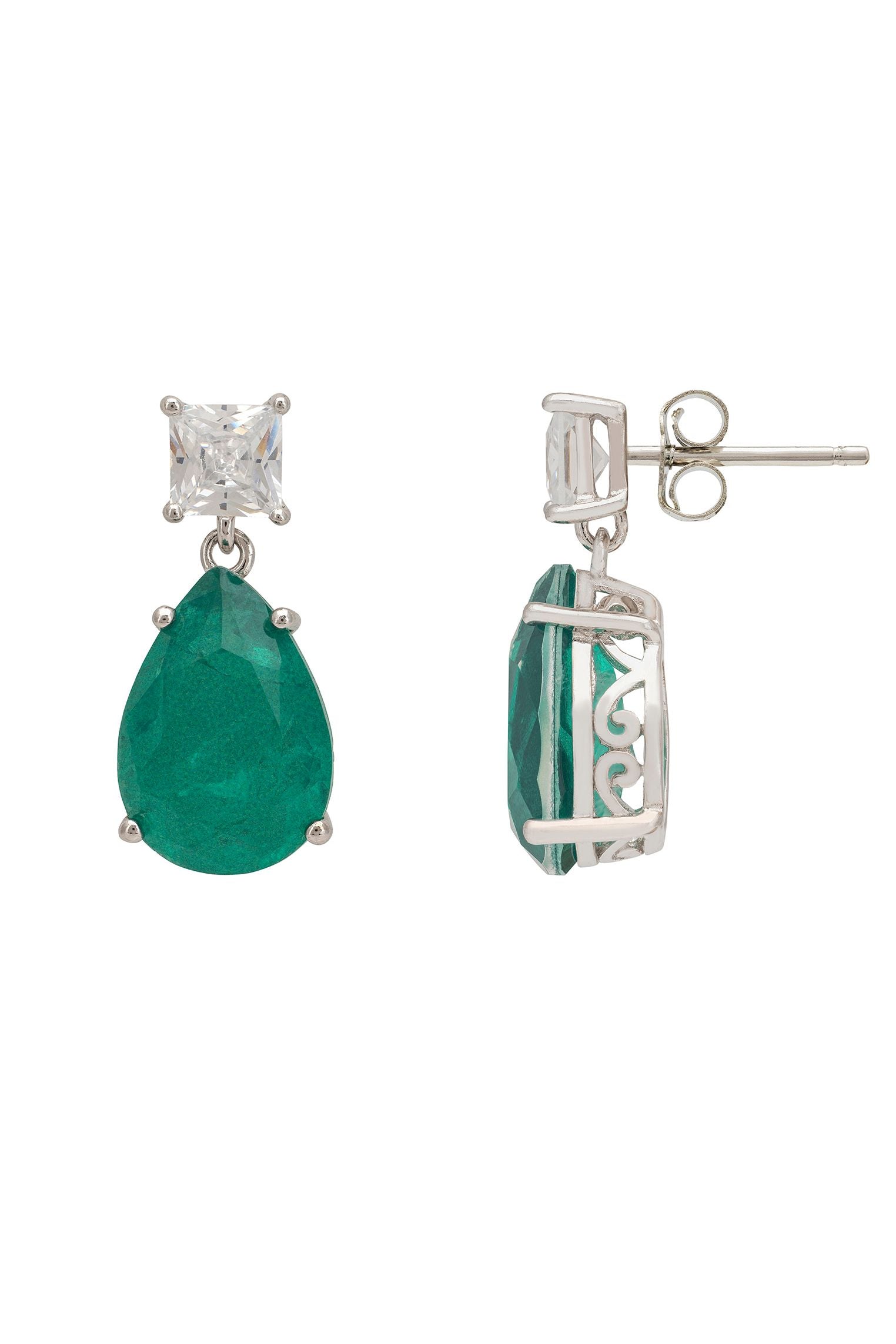 Rosa Colombian Emerald Drop Earrings Silver