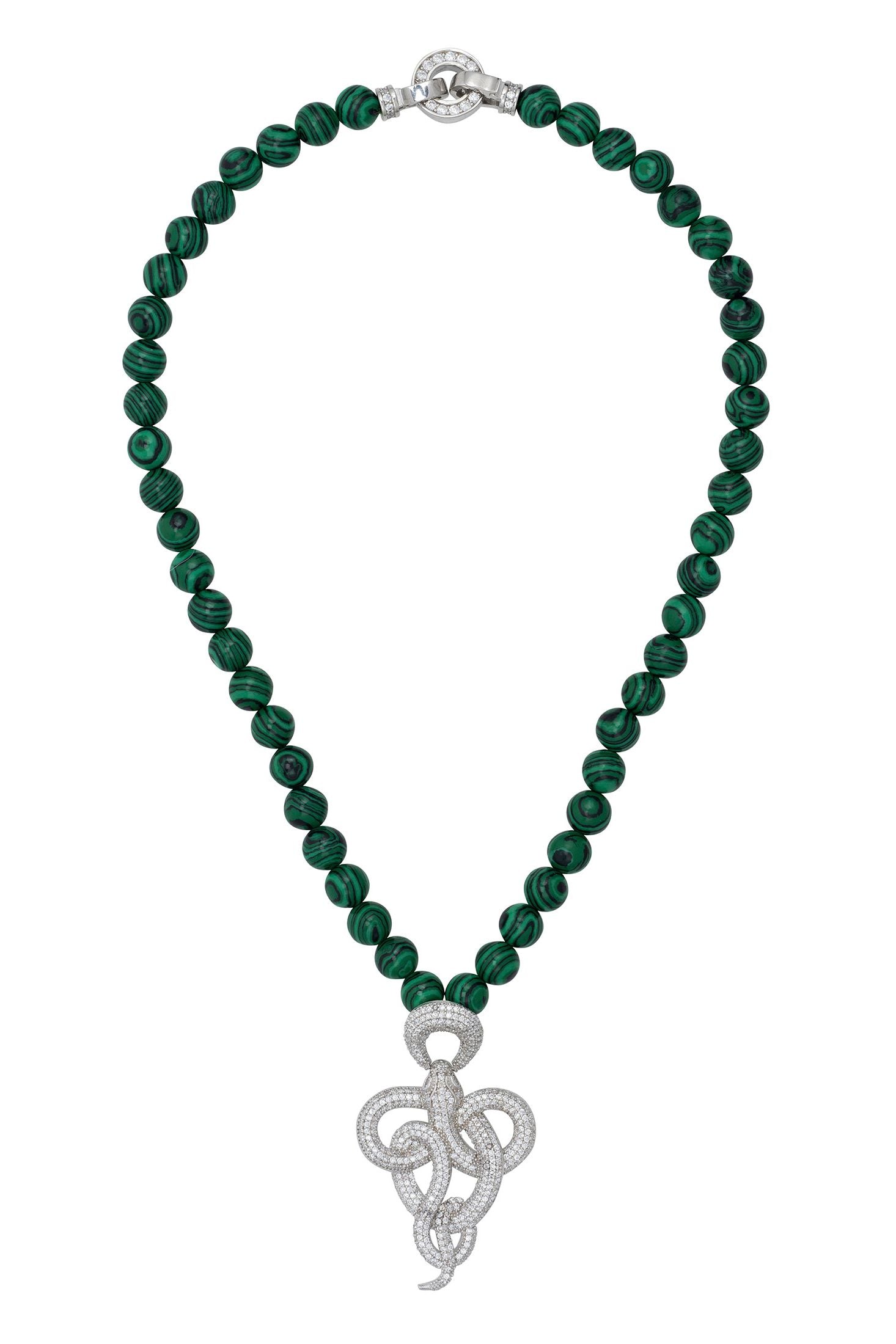 Diamond snake green bead necklace.