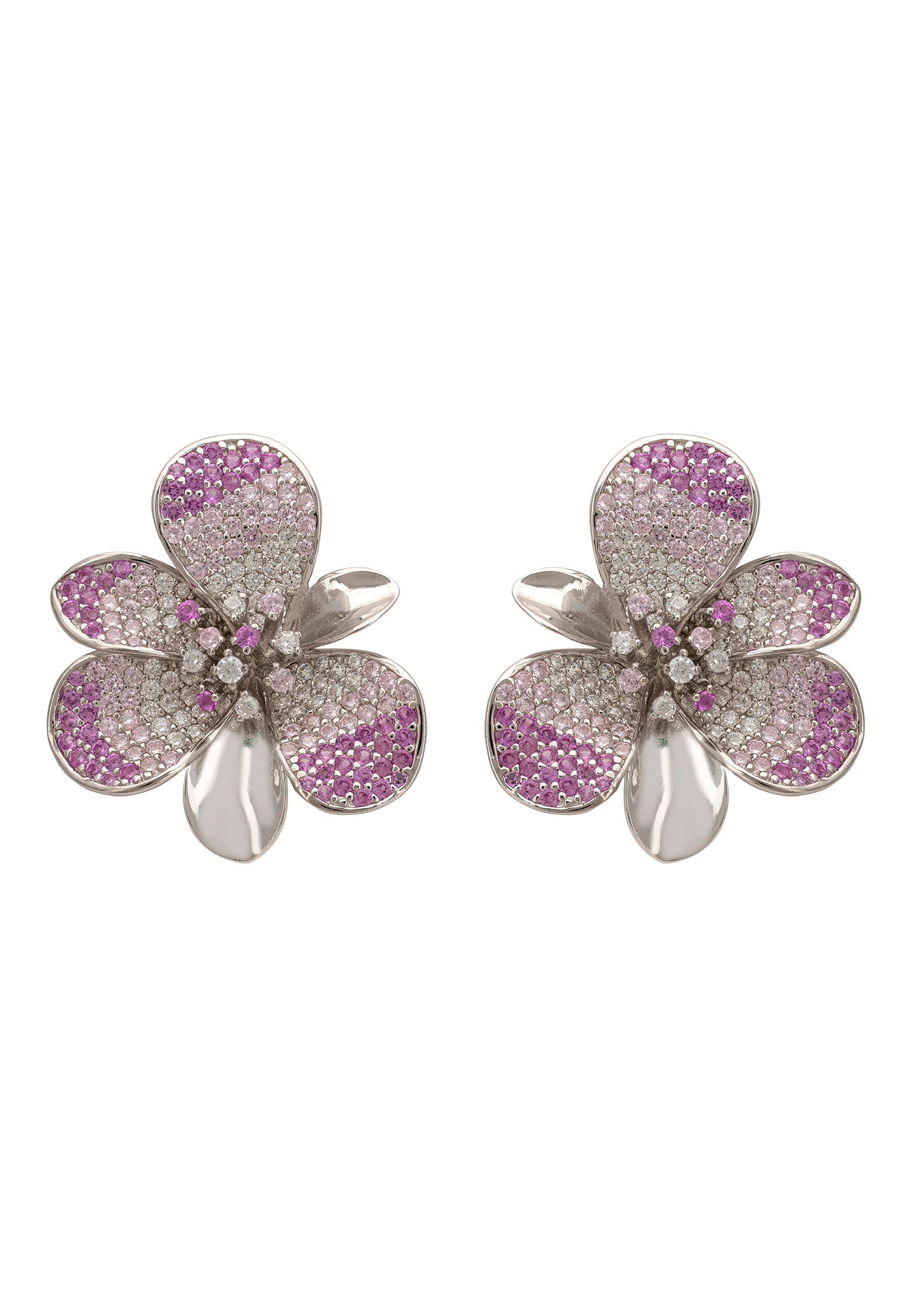 Gardenia Flower Large Stud Earrings Silver Pinks
