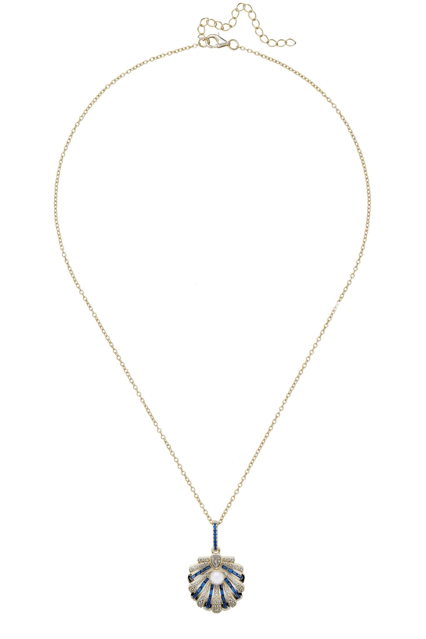 Blue clam art deco gold necklace.