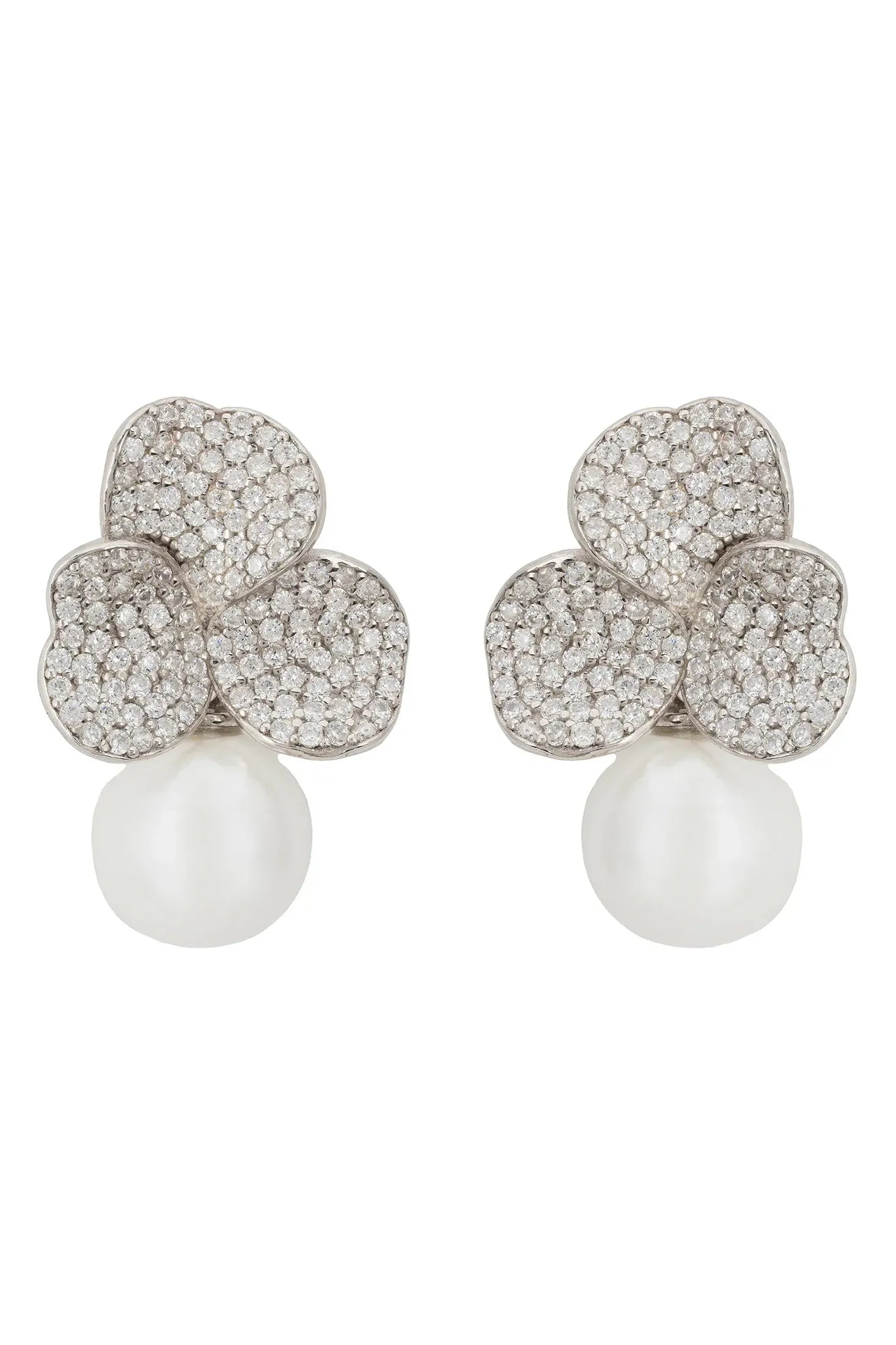Pearl and diamond petal earrings.