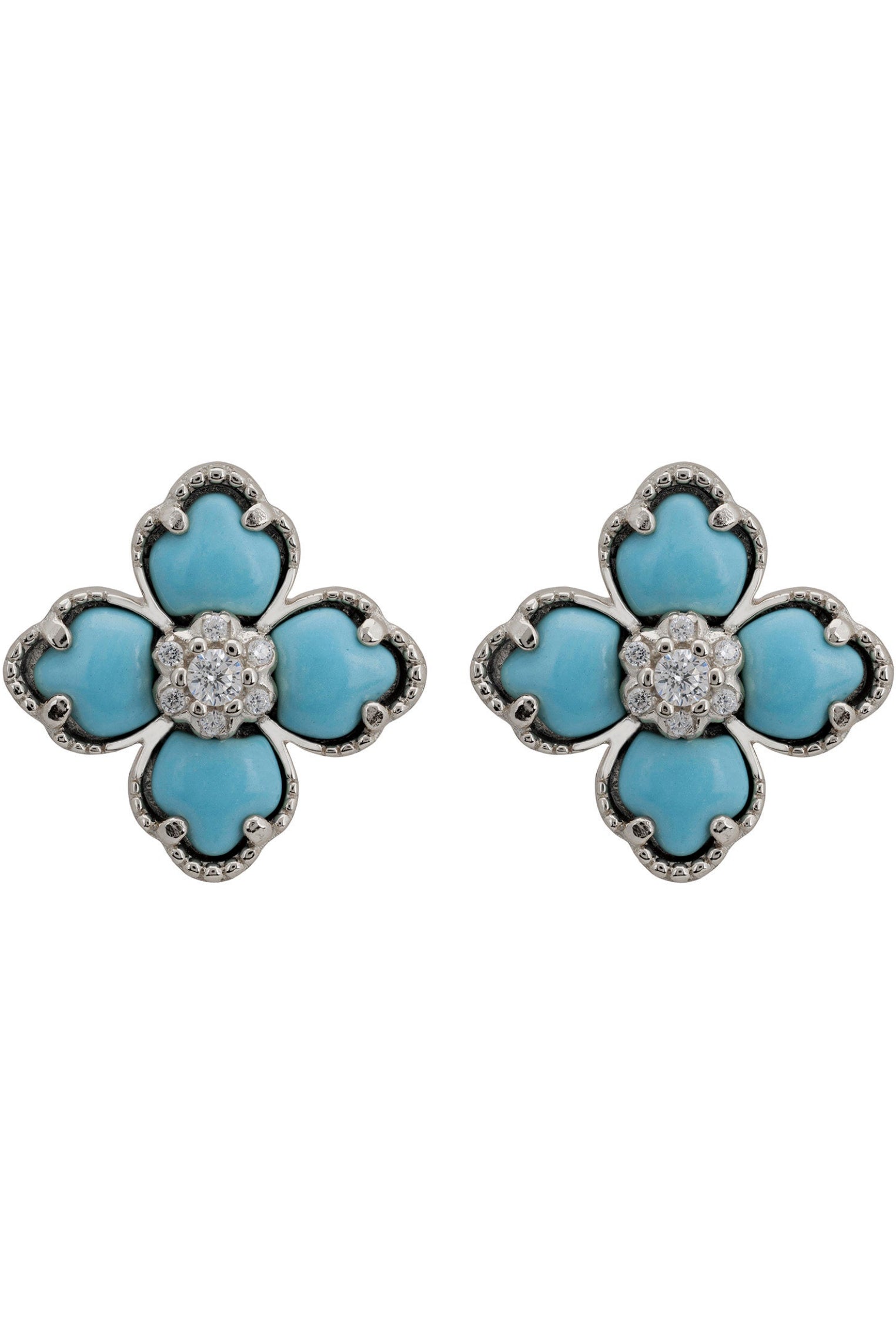 Turquoise clover silver stud earrings.