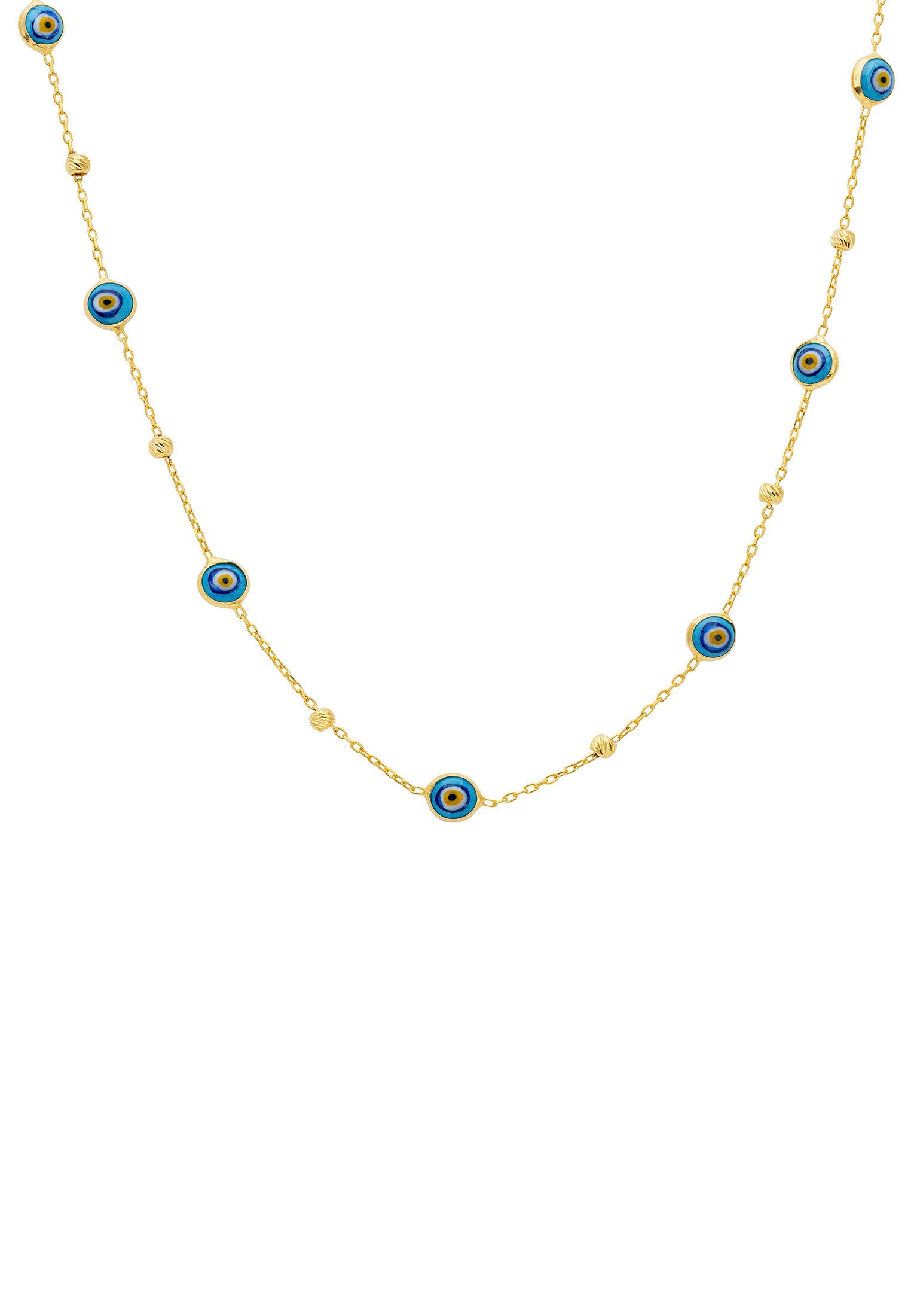 Evil Eye Blue Enamel Beaded Chain Choker Necklace Gold