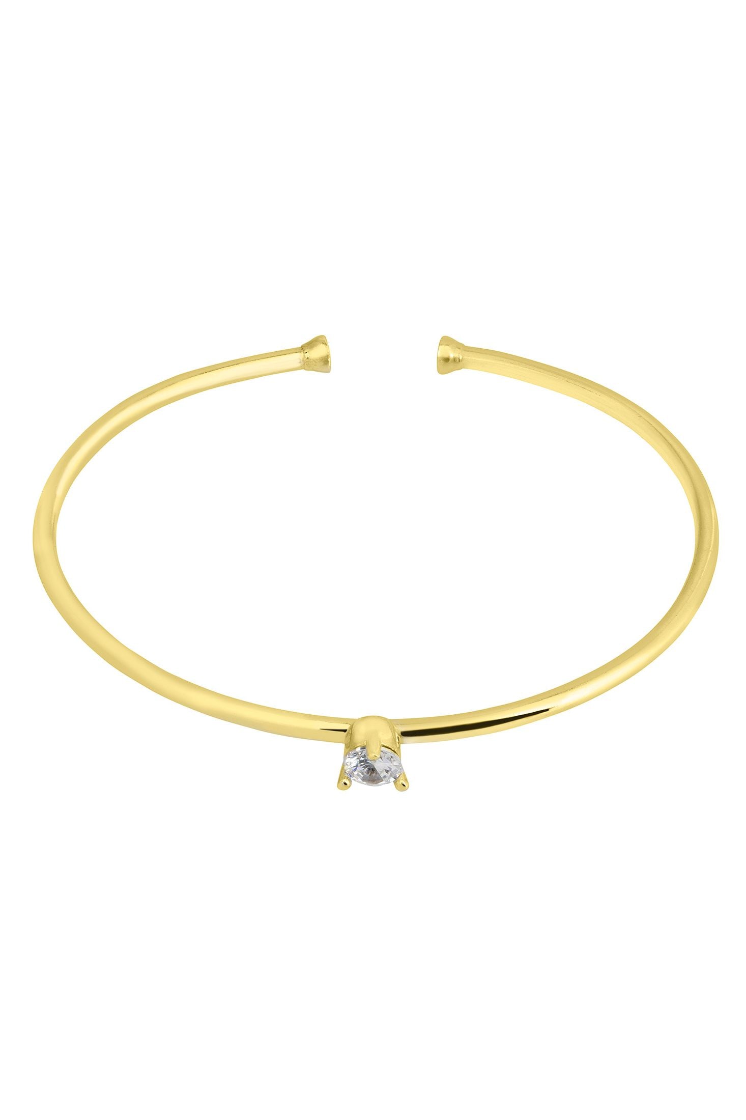Single diamond gold bangle.