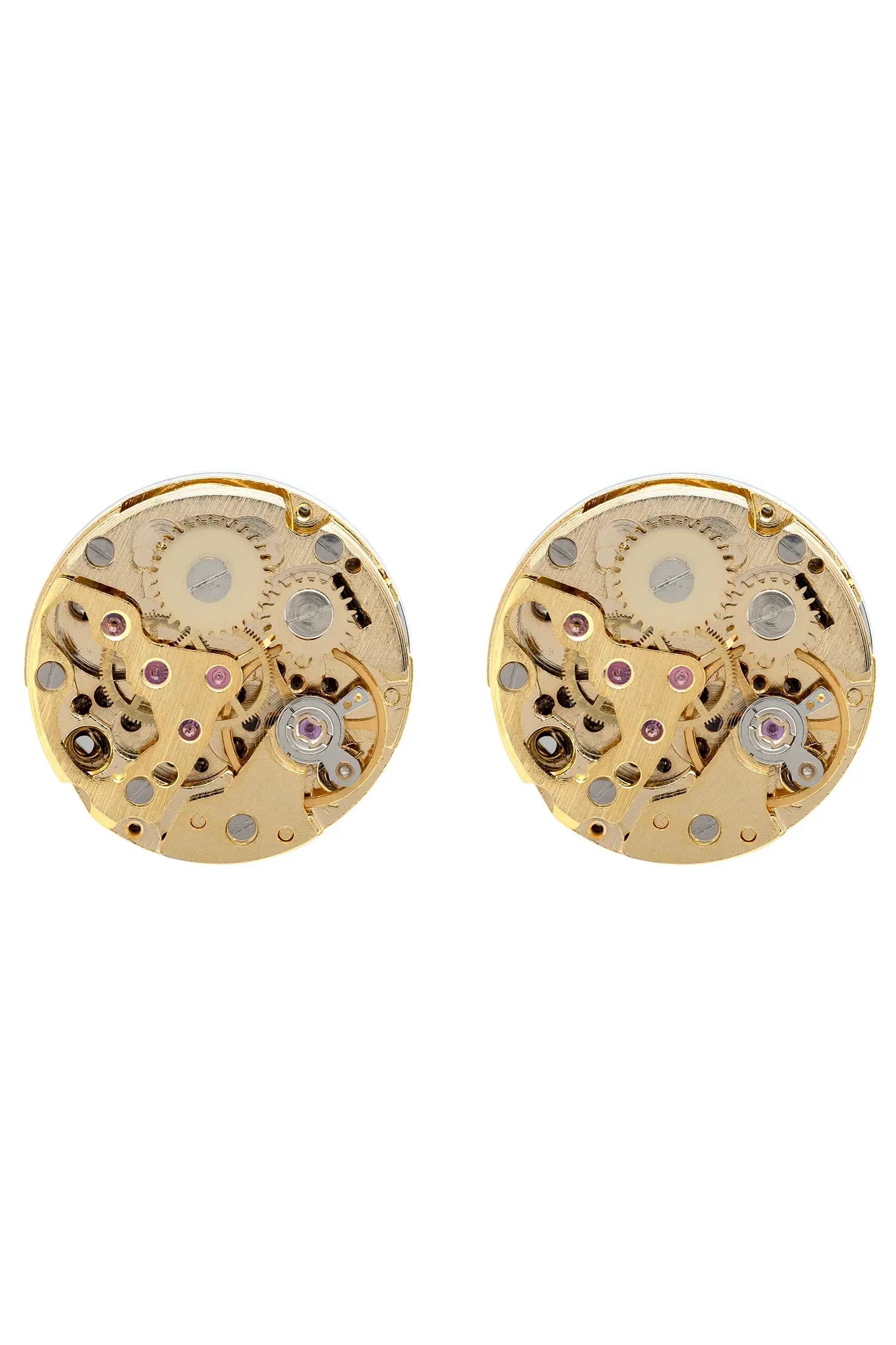Silver and gold clockwork cufflinks.