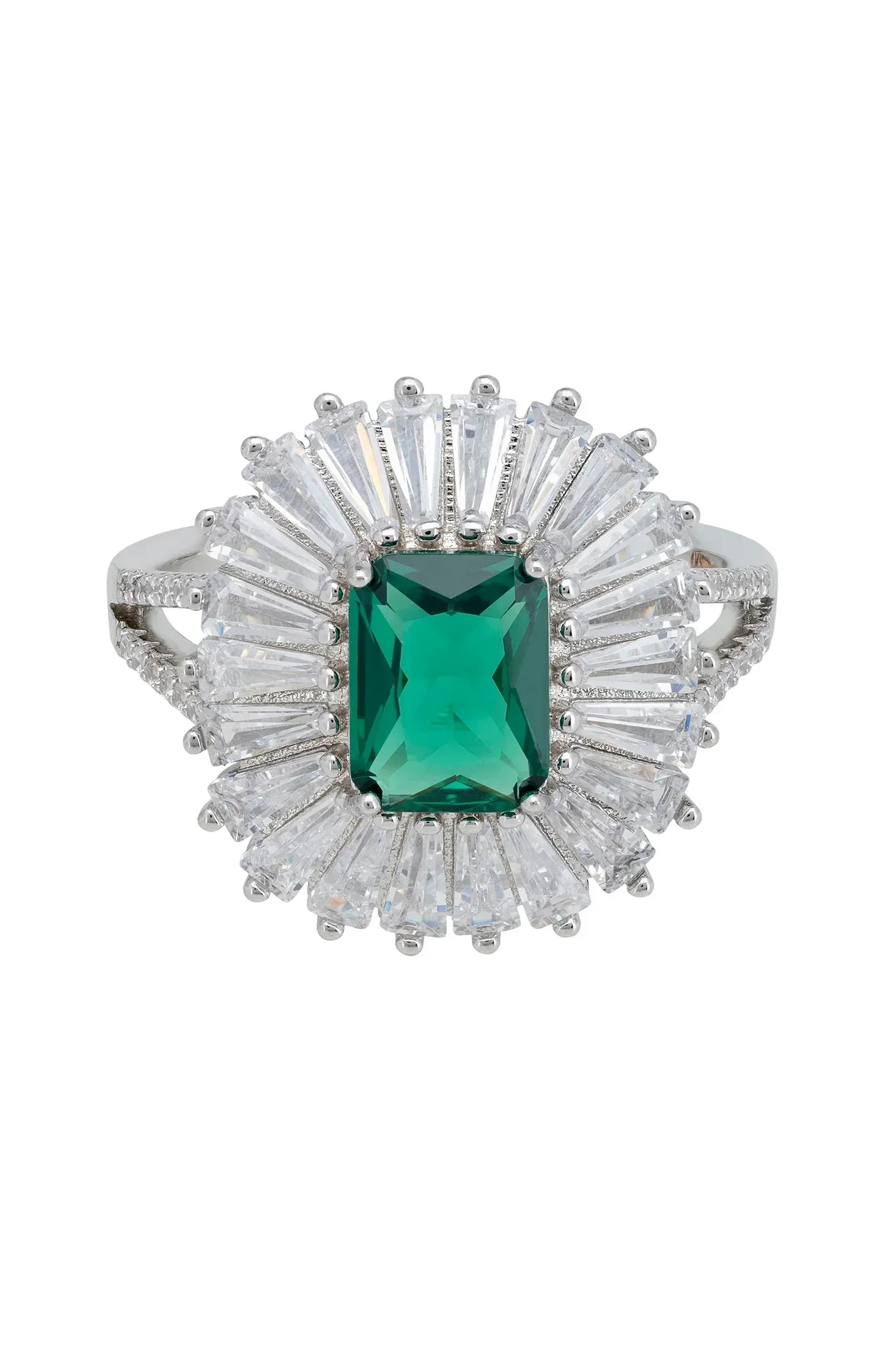 Halo diamond and emerald ring.