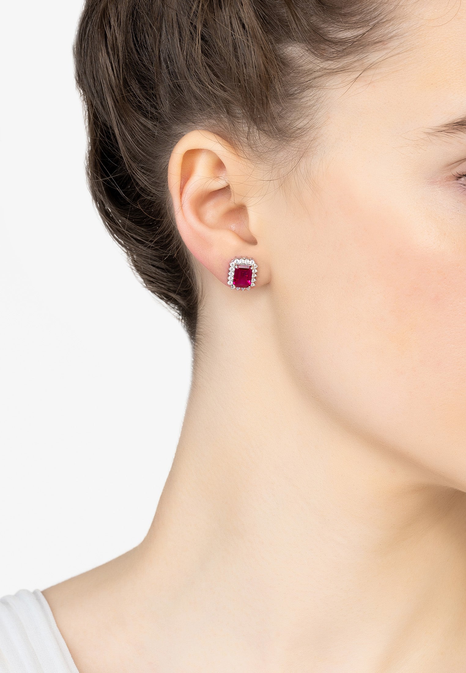 Elena Gemstone Stud Earrings Ruby Silver