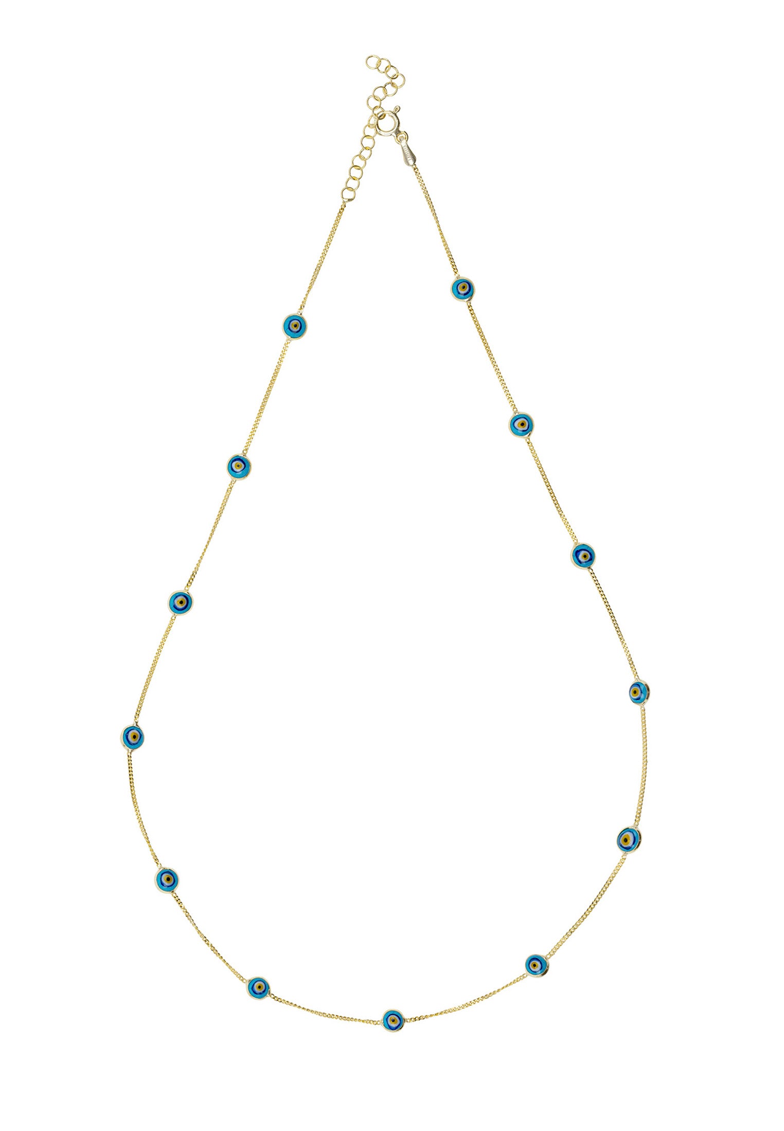 Evil Eye Blue Enamel Choker Necklace Gold