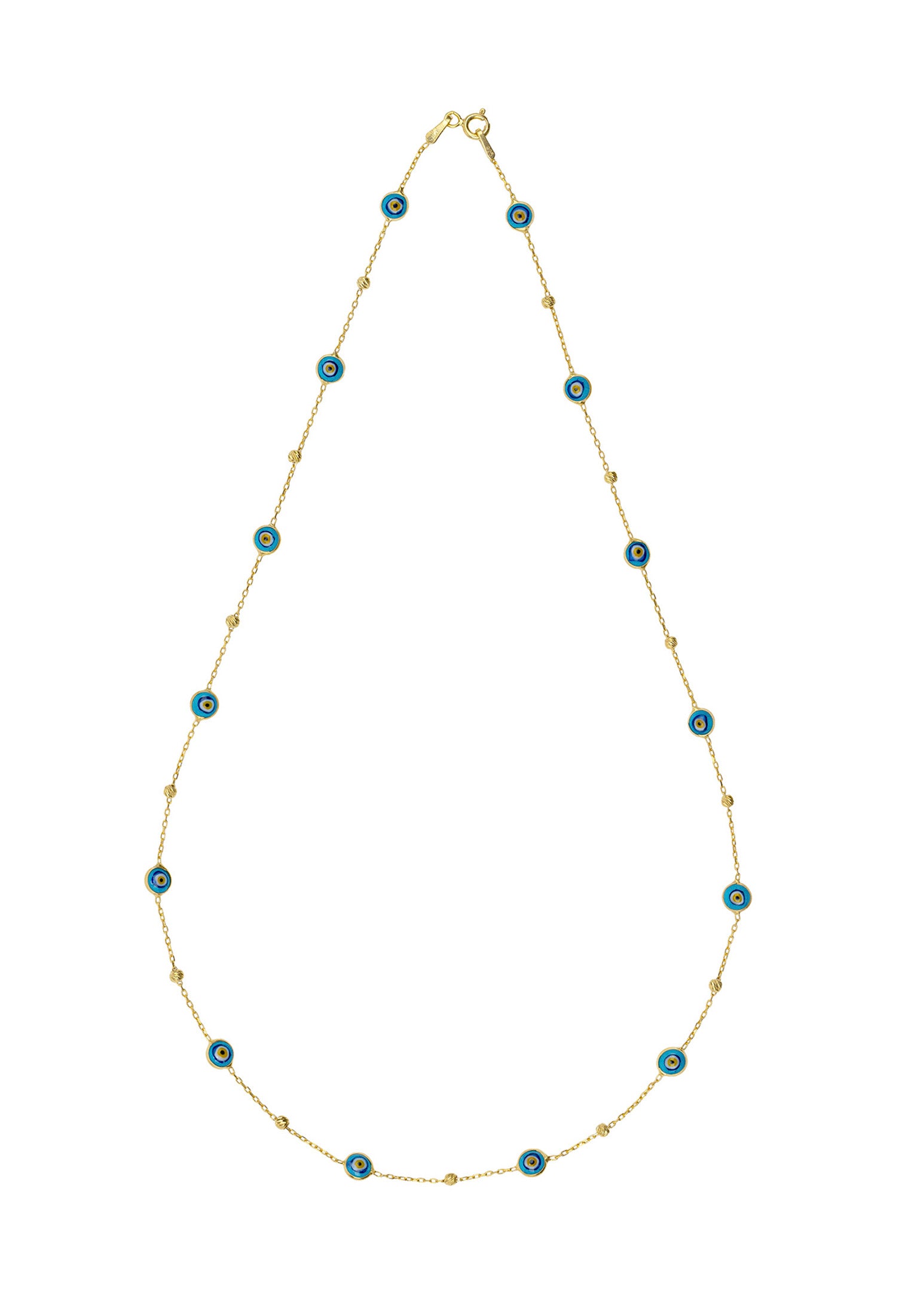 Evil Eye Blue Enamel Beaded Chain Choker Necklace Gold