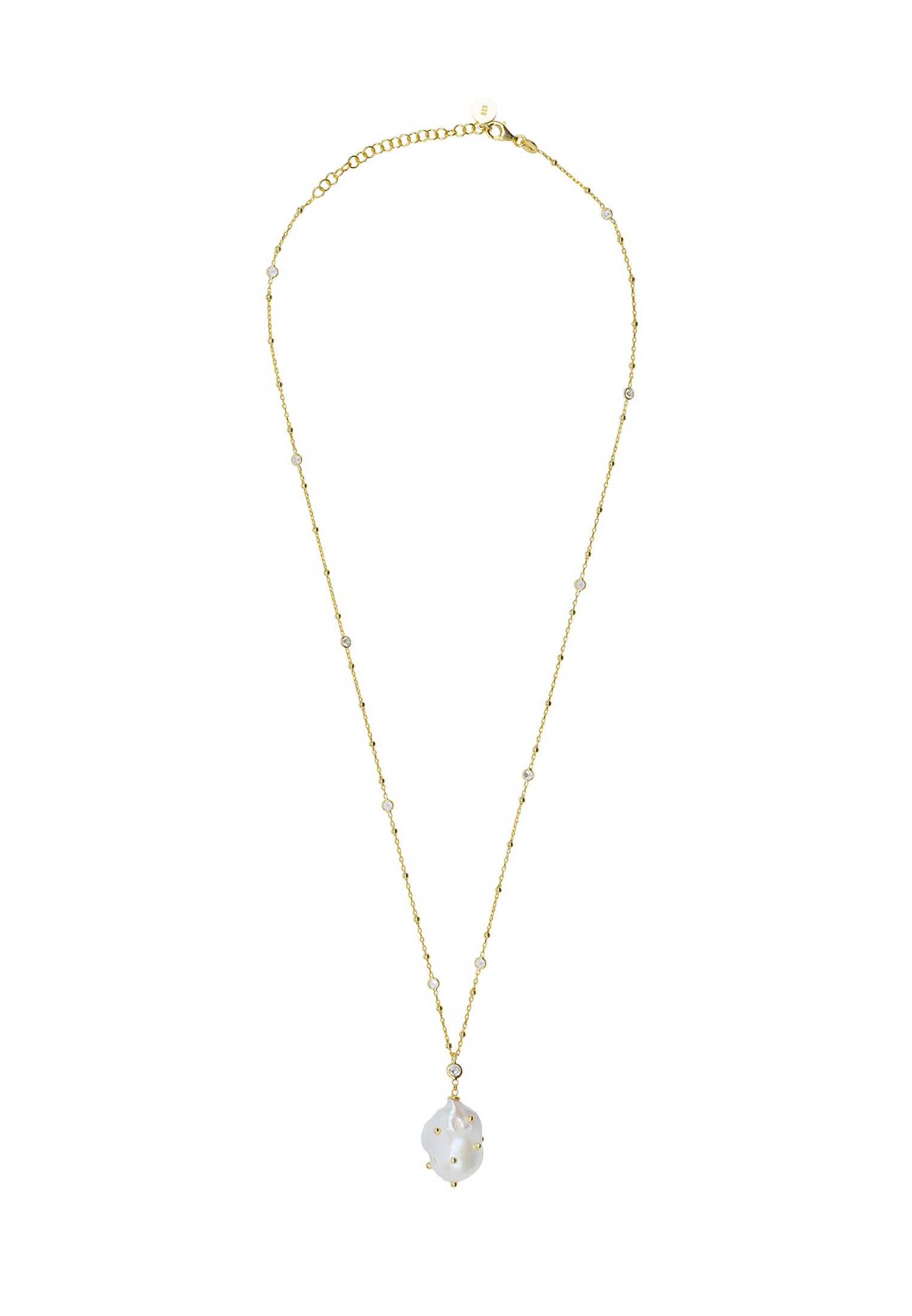 Polka Dot Baroque Pearl Pendant Necklace Gold Cz