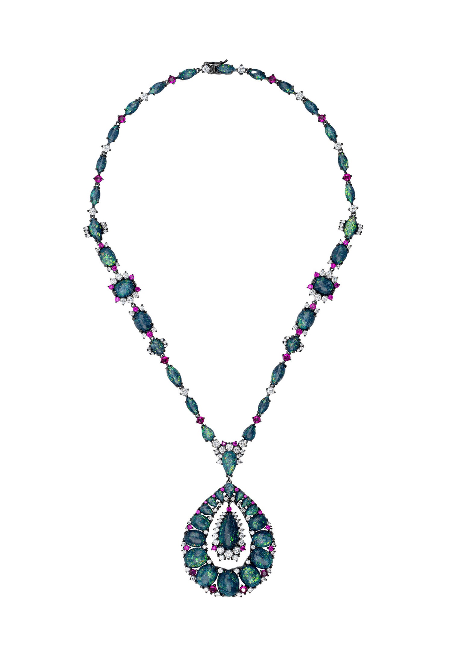 Paloma Green Opal Statement Necklace Silver Oxidised