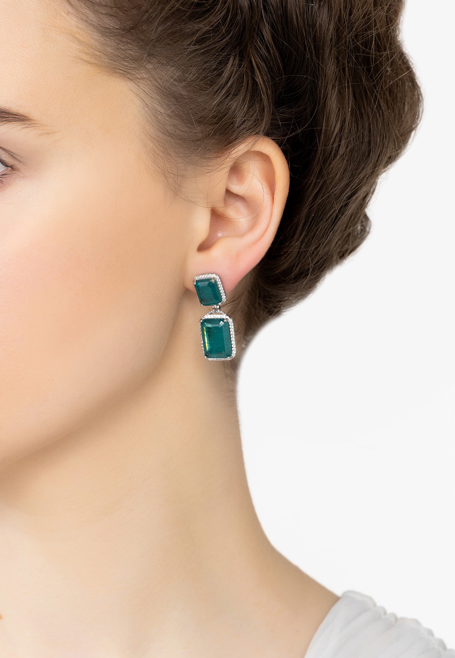 Serenade Rectangle Emerald Drop Earrings Silver