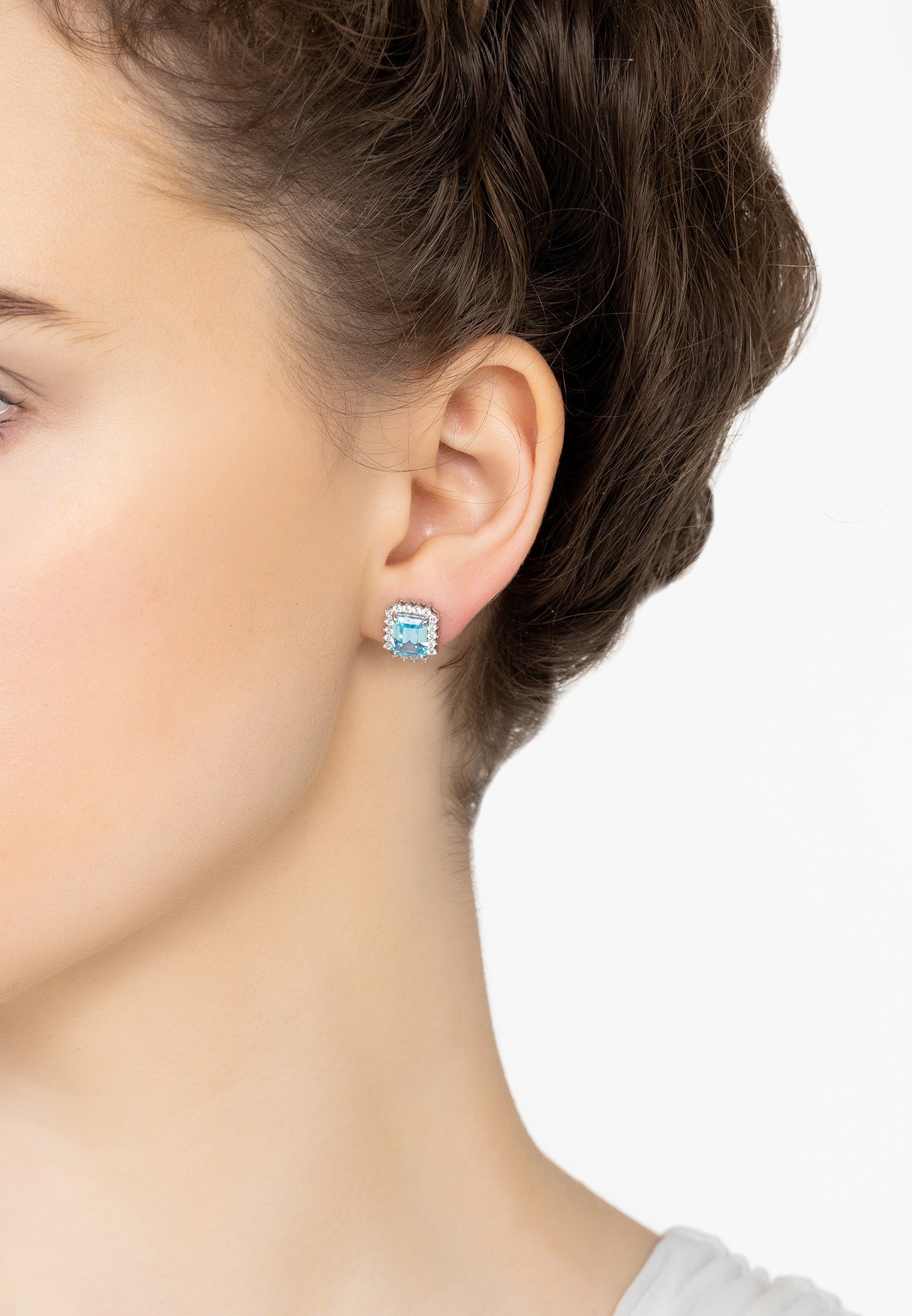 Elena Gemstone Stud Earrings Blue Topaz Silver