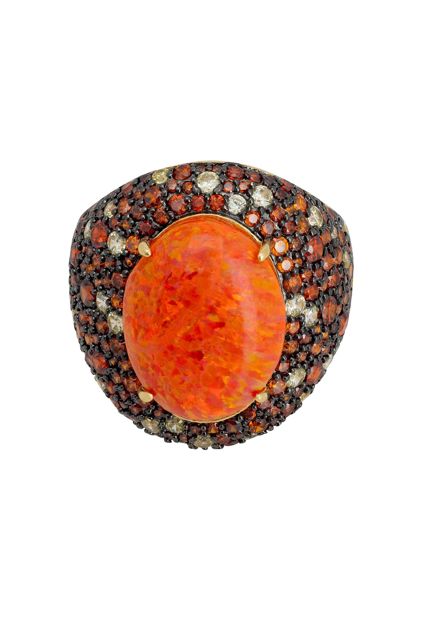 Orange fire opal gemstone ring.