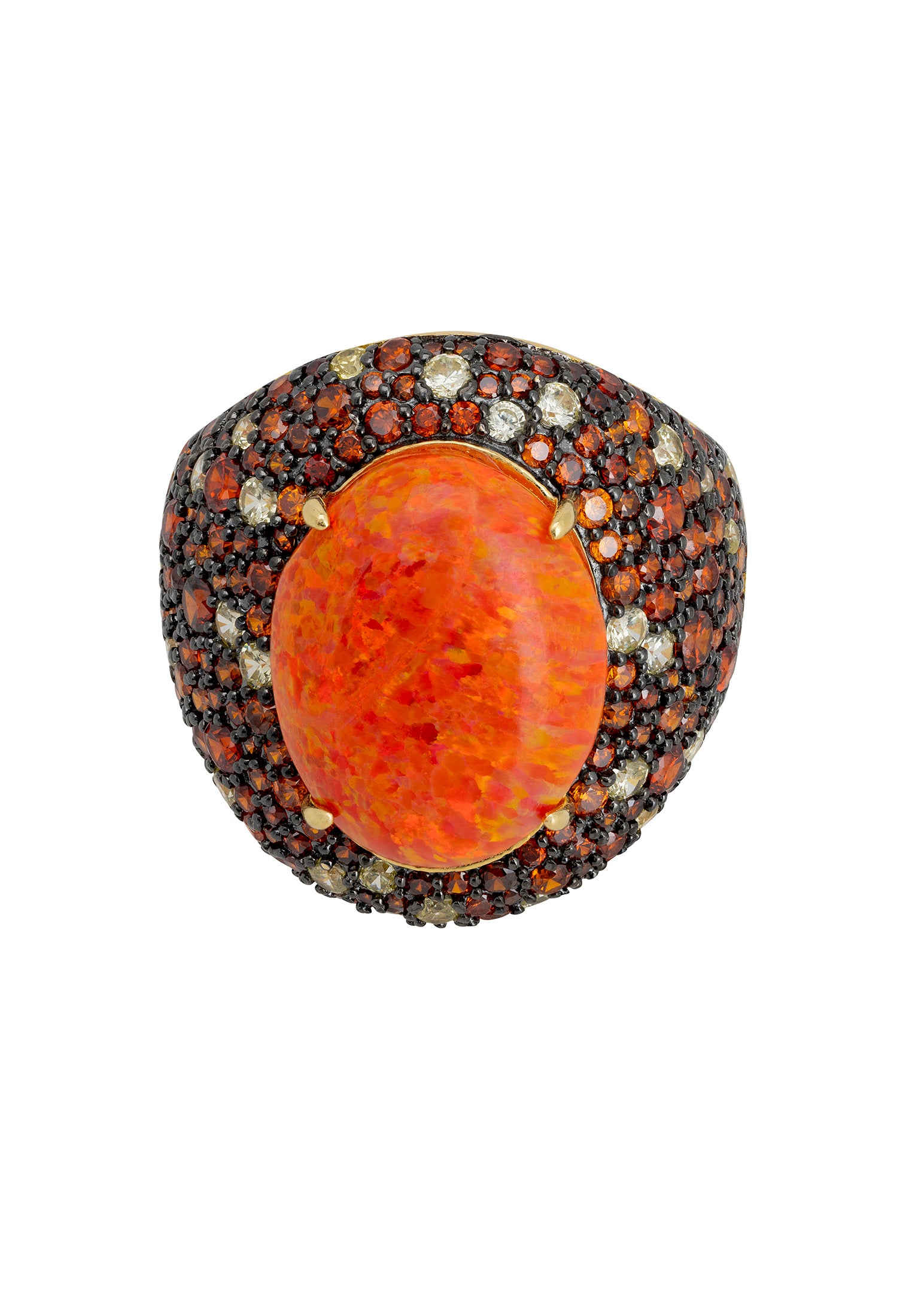 Orange fire opal gemstone ring.