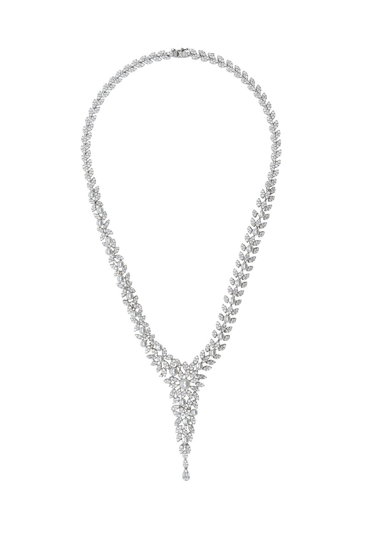 Marquise Statement Necklace Pearl Silver
