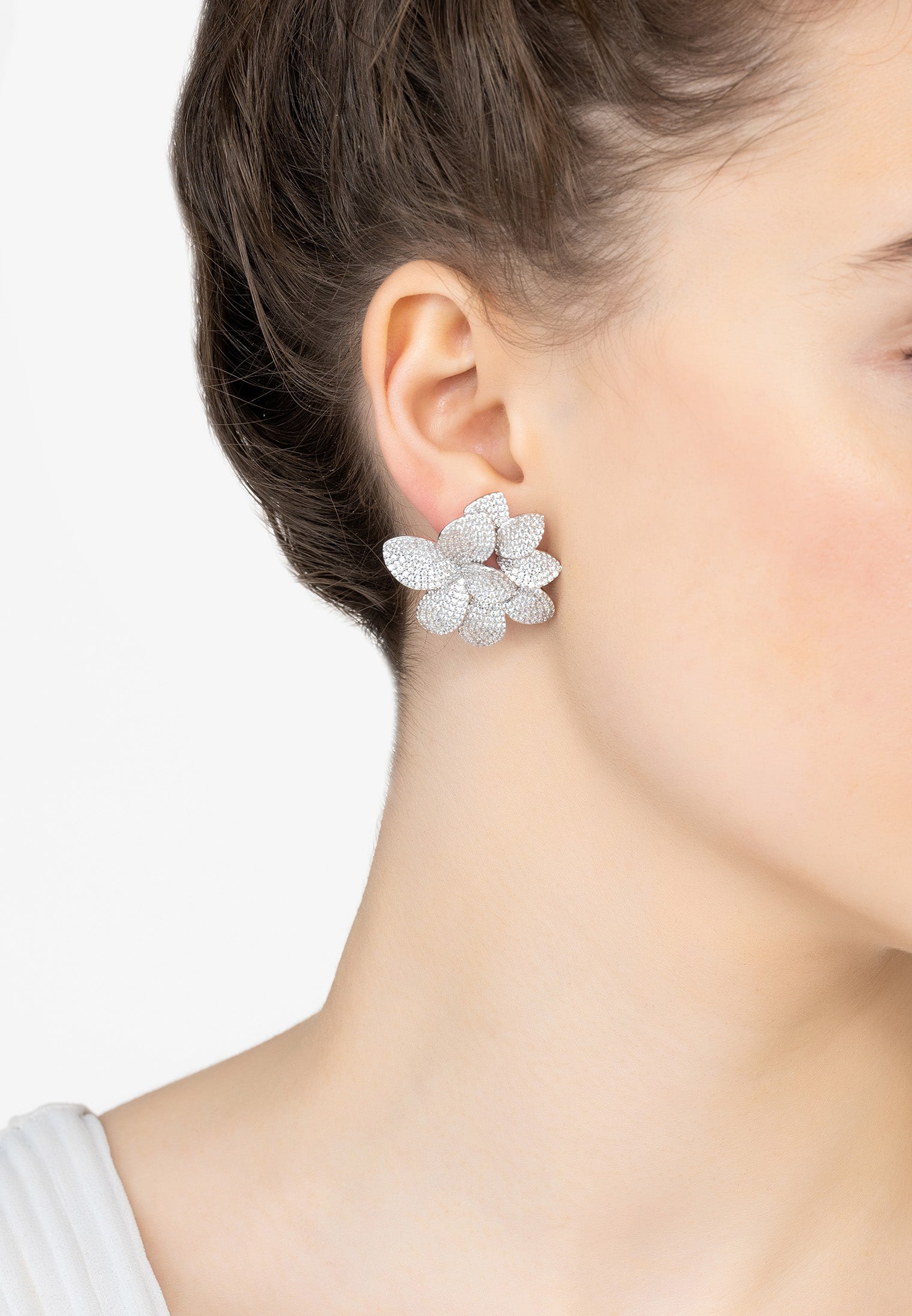 Amaryllis Flower Large Stud Earrings Silver
