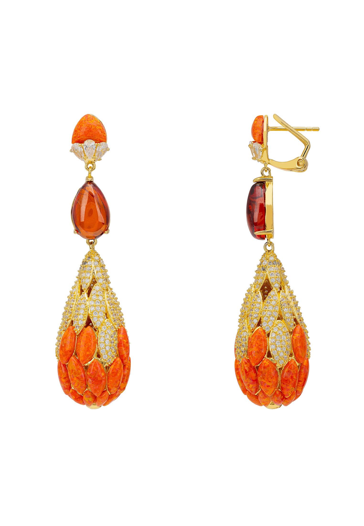Carmen Fire Opal Drop Earrings Gold